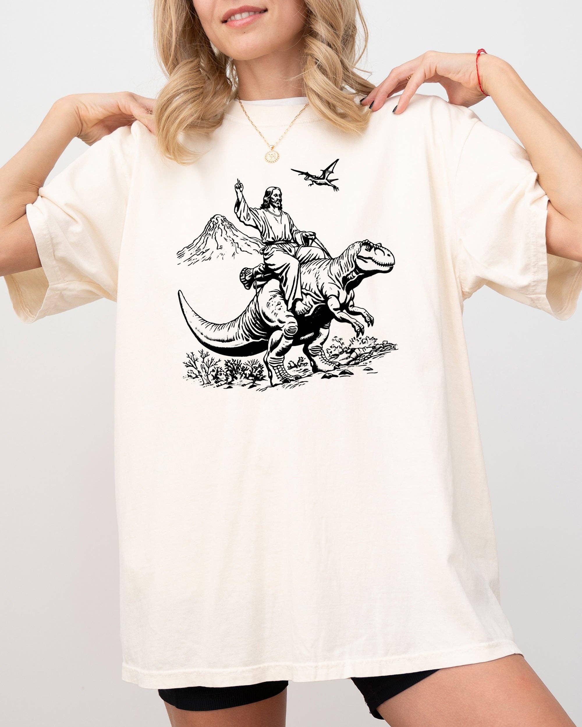 Jesus Riding A Dinosaur, Tyrannosaurus Rex Shirt Hoodie, Sweatshirt | PodTeesHub.com