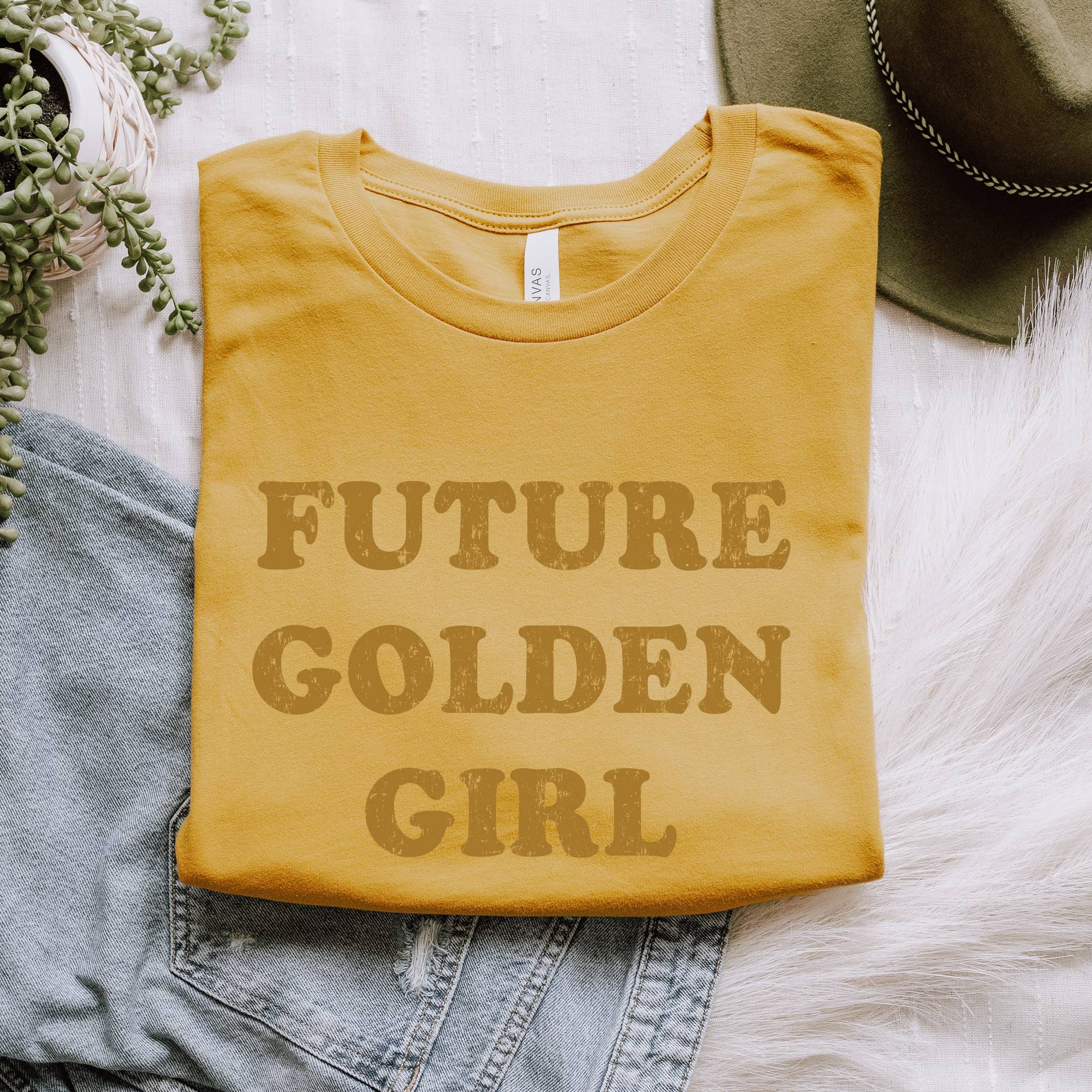 Future Golden Girl Retro Graphic Tee Gold Unisex T Shirt Hoodie, Sweatshirt | PodTeesHub.com