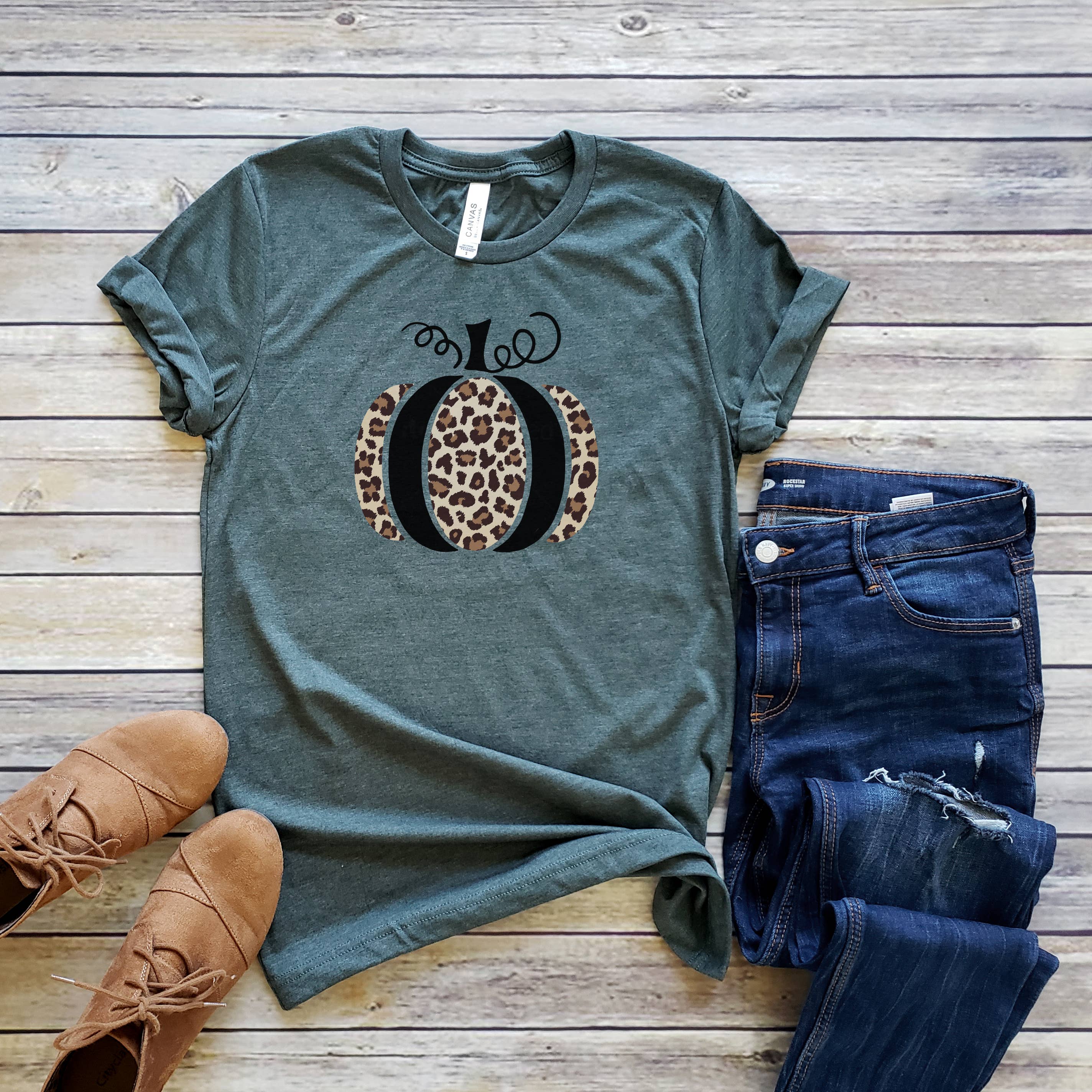 Leopard Print Pumpkin Tee | Fall | Halloween | Sizes XS-2XL Hoodie, Sweatshirt | PodTeesHub.com