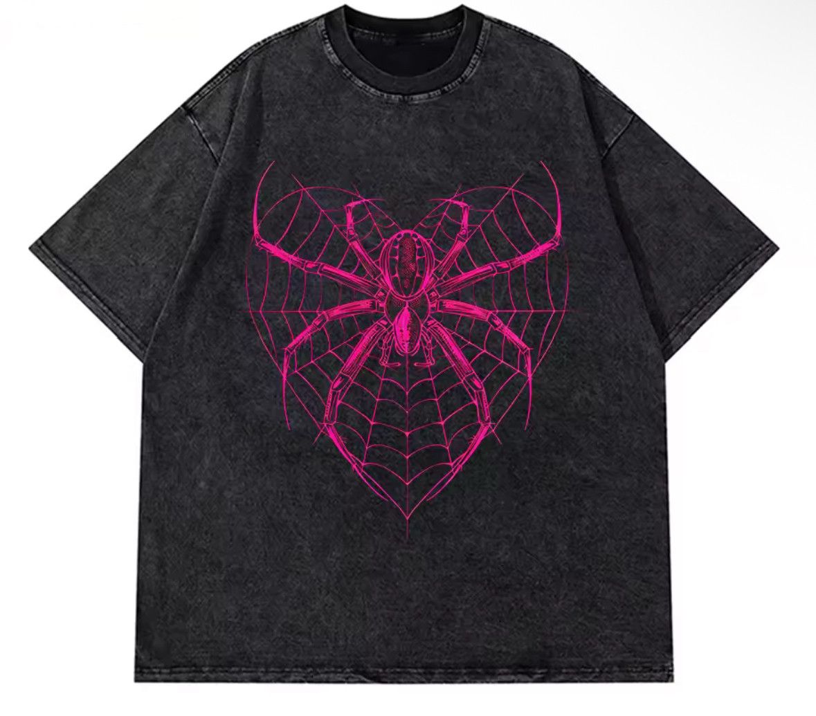 Japanese Brand Y2k Vintage Gothic Heart Shape Spider Print Washed T Shirt Hoodie, Sweatshirt | PodTeesHub.com