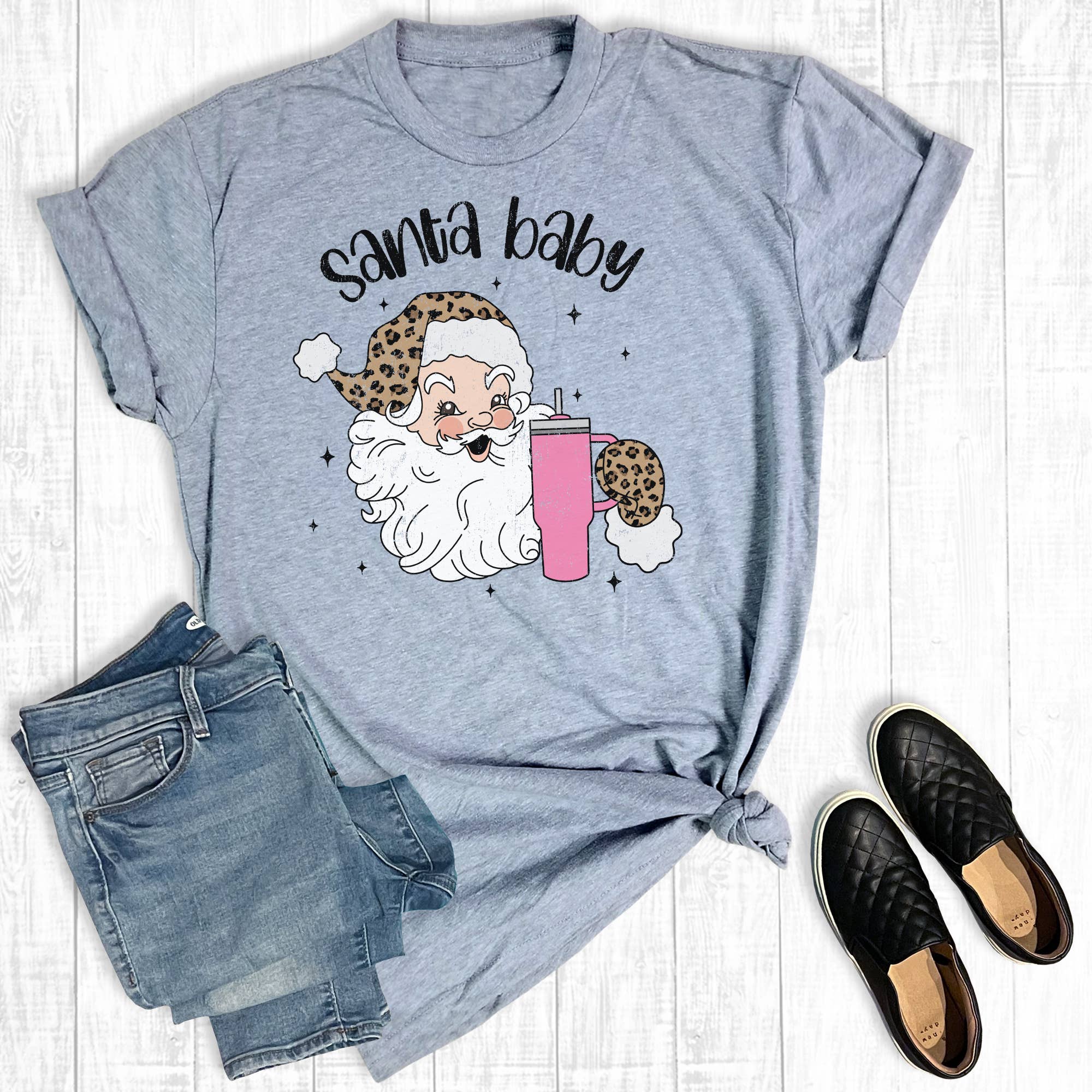 Christmas Leopard Santa Baby Graphic Tee Hoodie, Sweatshirt | PodTeesHub.com