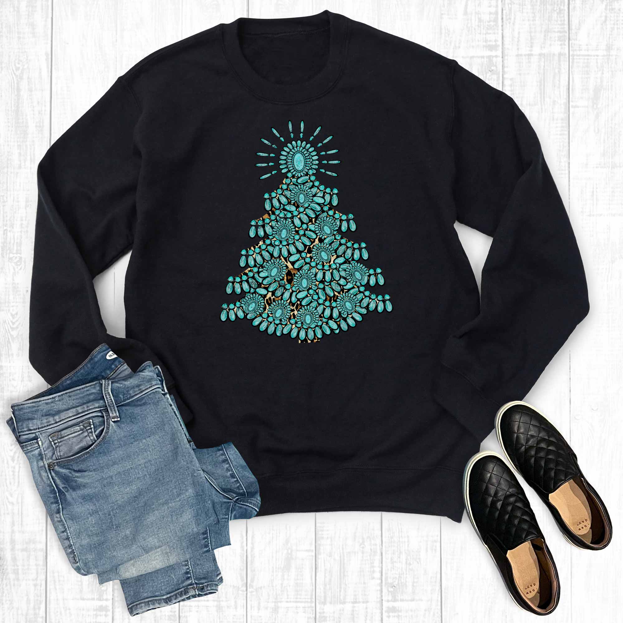 Christmas Turquoise Tree Sweatshirt T-Shirts, Hoodie | PodTeesHub.com