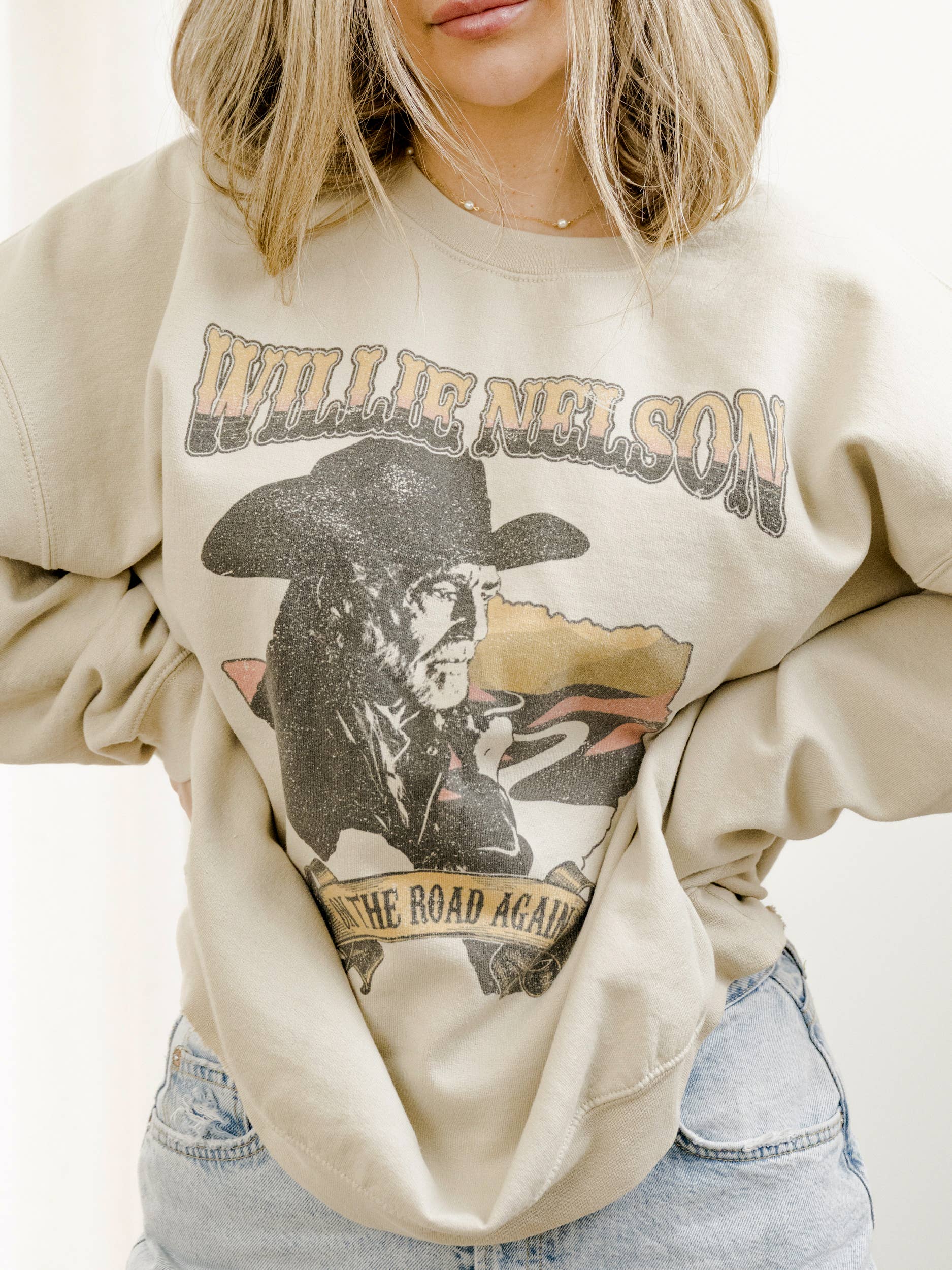 Willie Nelson Desert Texas Sand Thrifted Graphic Sweatshirt T-Shirts, Hoodie | PodTeesHub.com