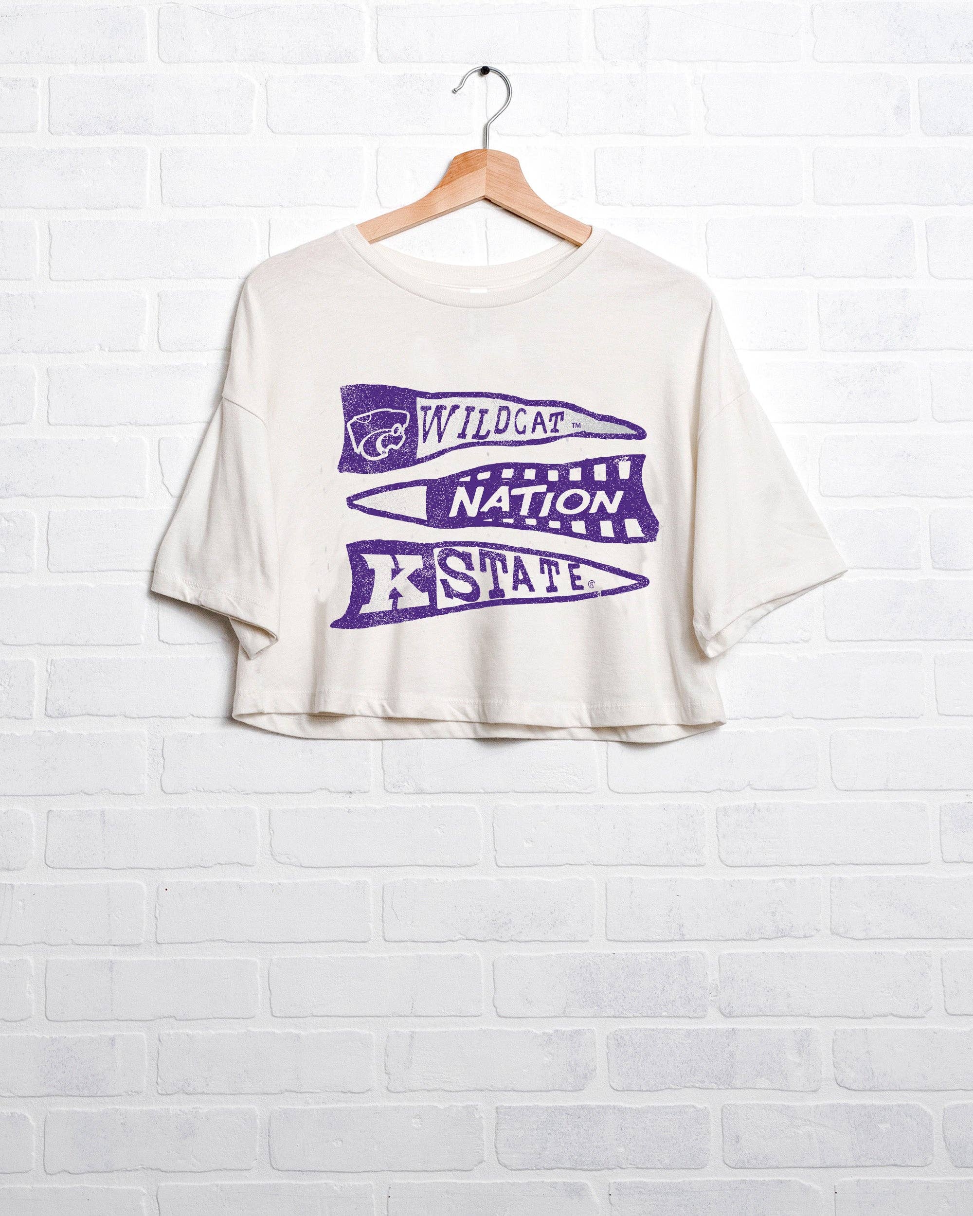 Kansas State Wildcats Pennant Off White Cropped Tee Hoodie, Sweatshirt | PodTeesHub.com