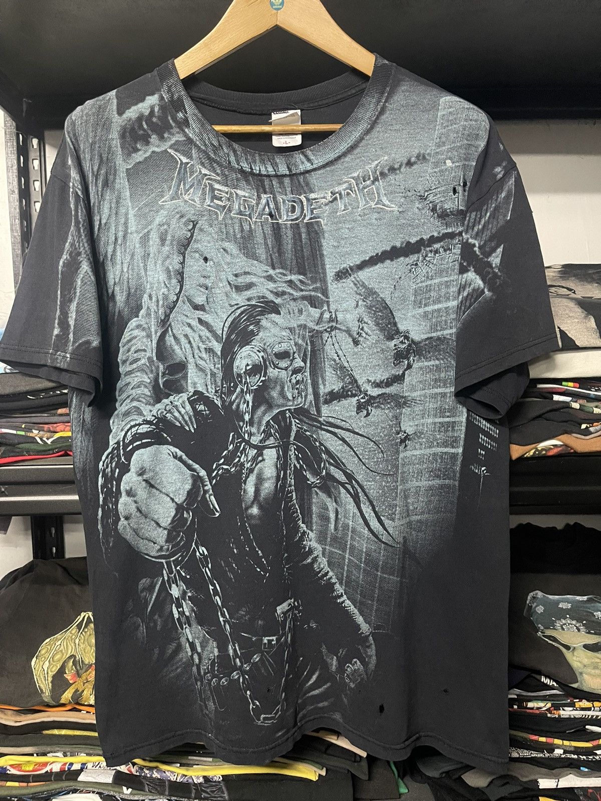 Band Tees Thrashed Vintage Megadeth Aop Promo Faded Tee Hoodie, Sweatshirt | PodTeesHub.com