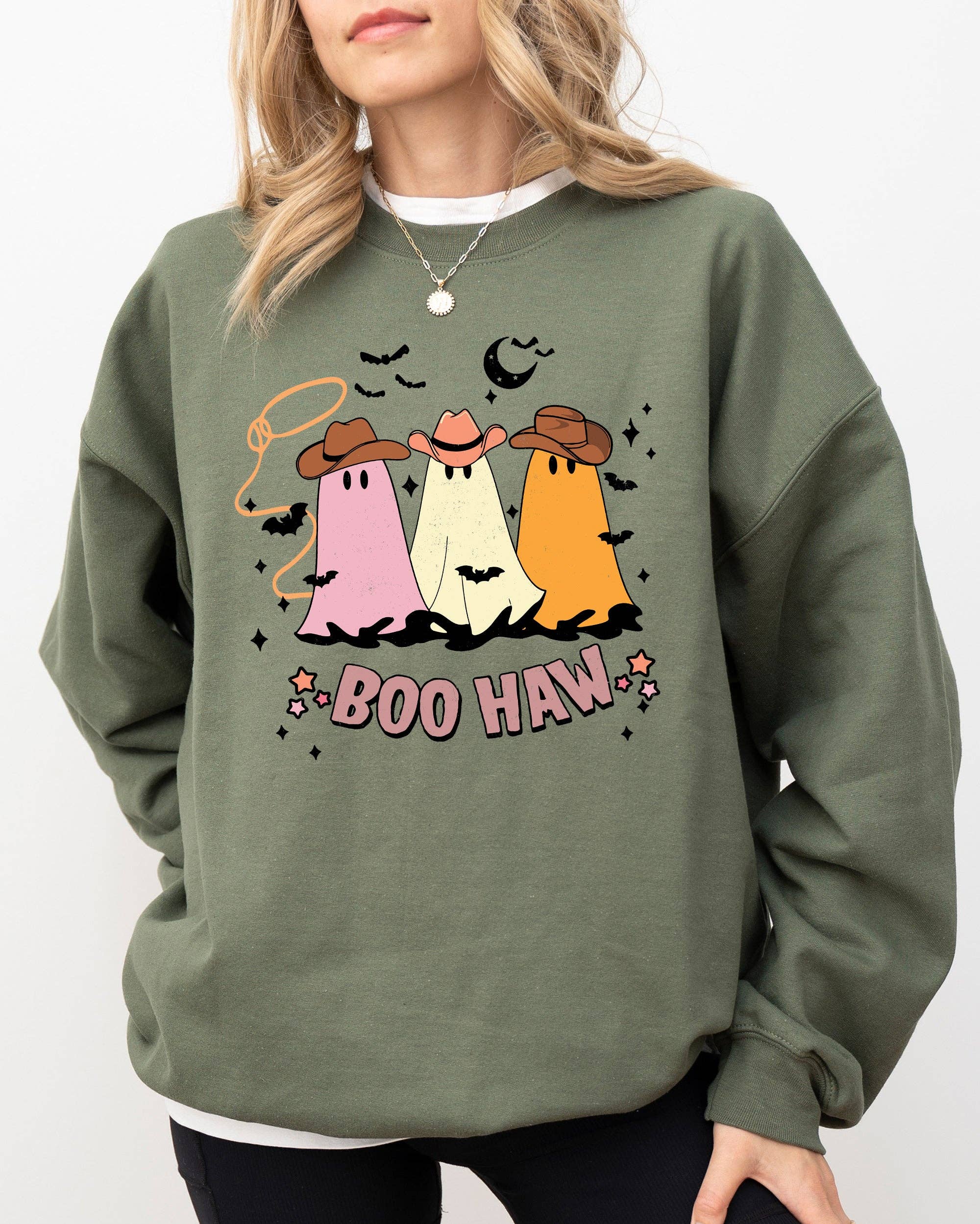 Boo Haw Mini Cowboy Ghosts, Funny, Halloween Sweatshirt T-Shirts, Hoodie | PodTeesHub.com