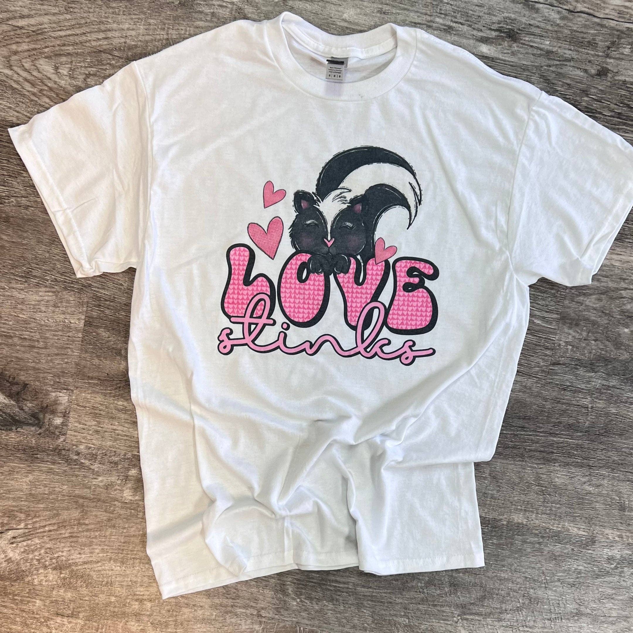 Love Stinks Skunk On White Tee Hoodie, Sweatshirt | PodTeesHub.com