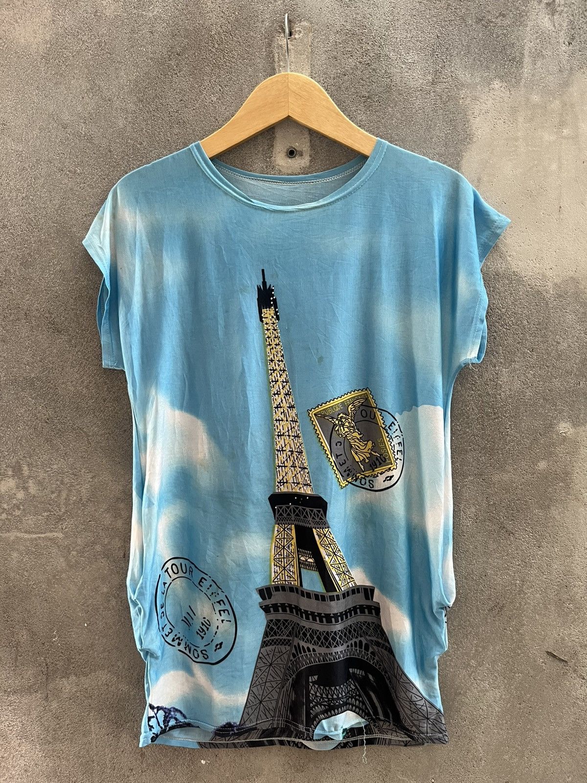 Kenzo X Moschino Vintage Eiffel Tower Paris Tee All Over Print Sky Blue Hoodie, Sweatshirt | PodTeesHub.com