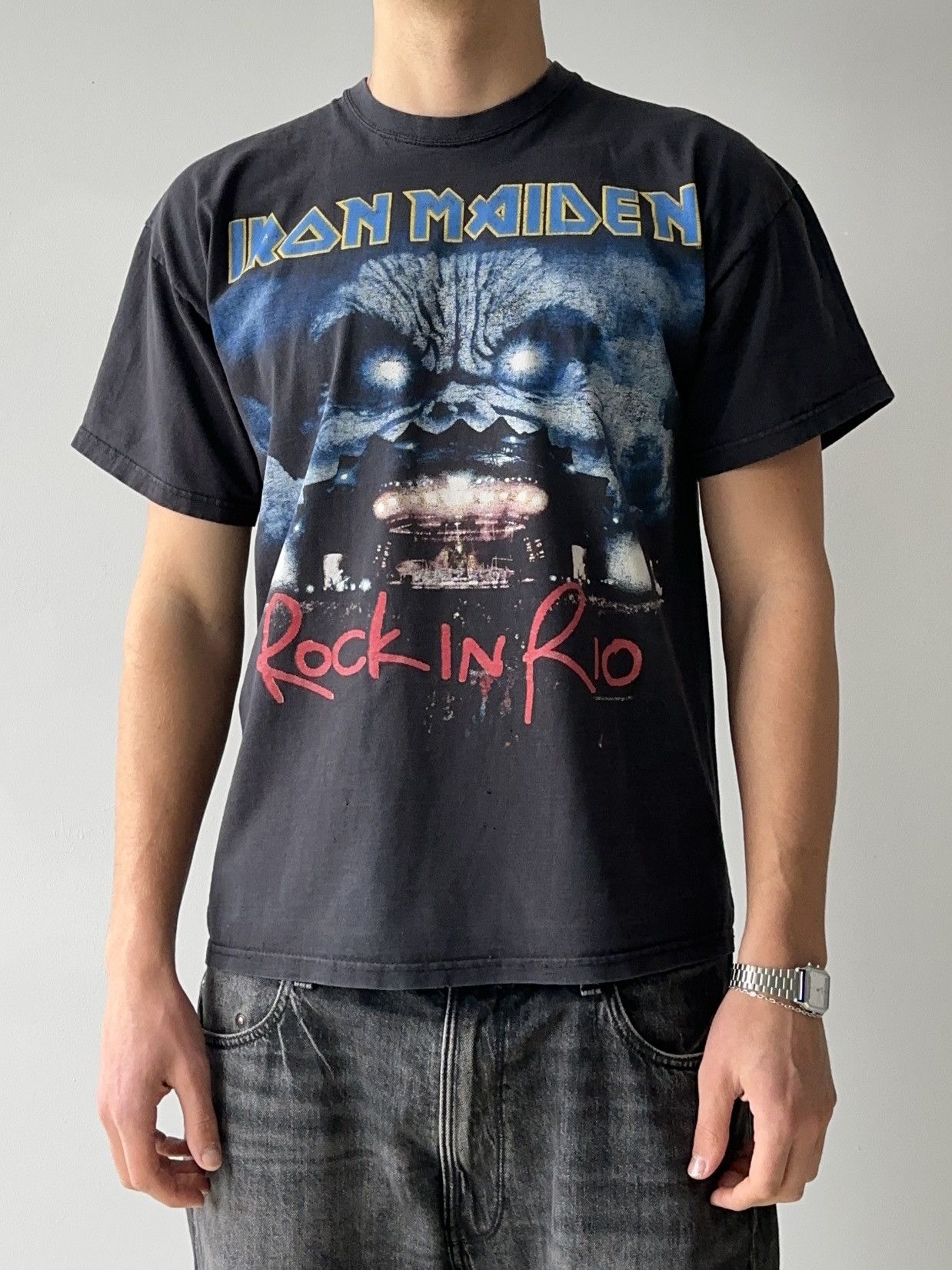 Iron Maiden Vintage 2002 Iron Maiden Rock In Rio Merch Faded T Shirt Hoodie, Sweatshirt | PodTeesHub.com