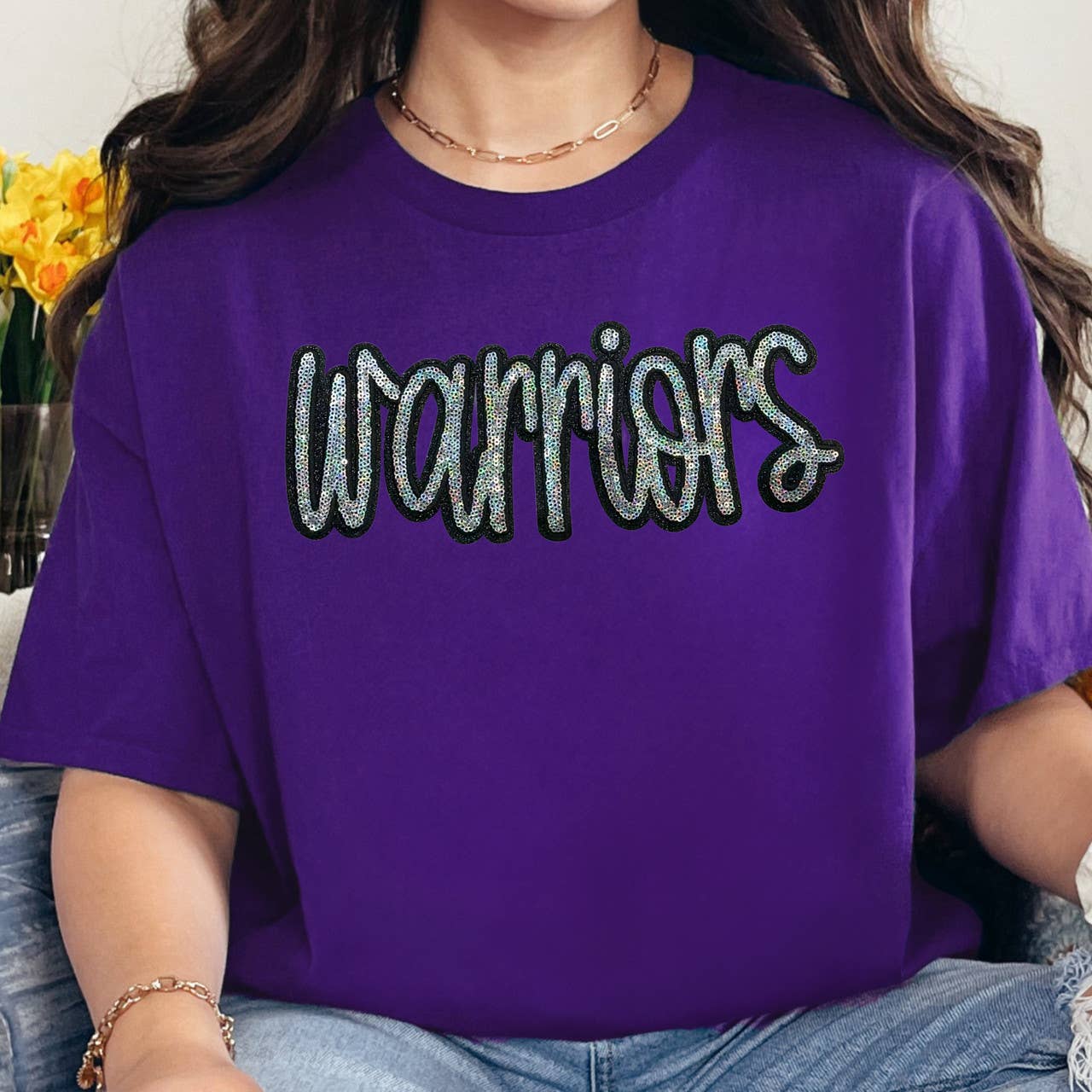Warriors Sequin Patch Purple Everyday Tee Hoodie, Sweatshirt | PodTeesHub.com