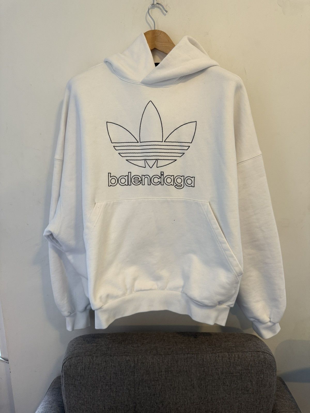 Balenciaga Oversized White Trefoil Hoodie T-Shirts, Sweatshirt | PodTeesHub.com