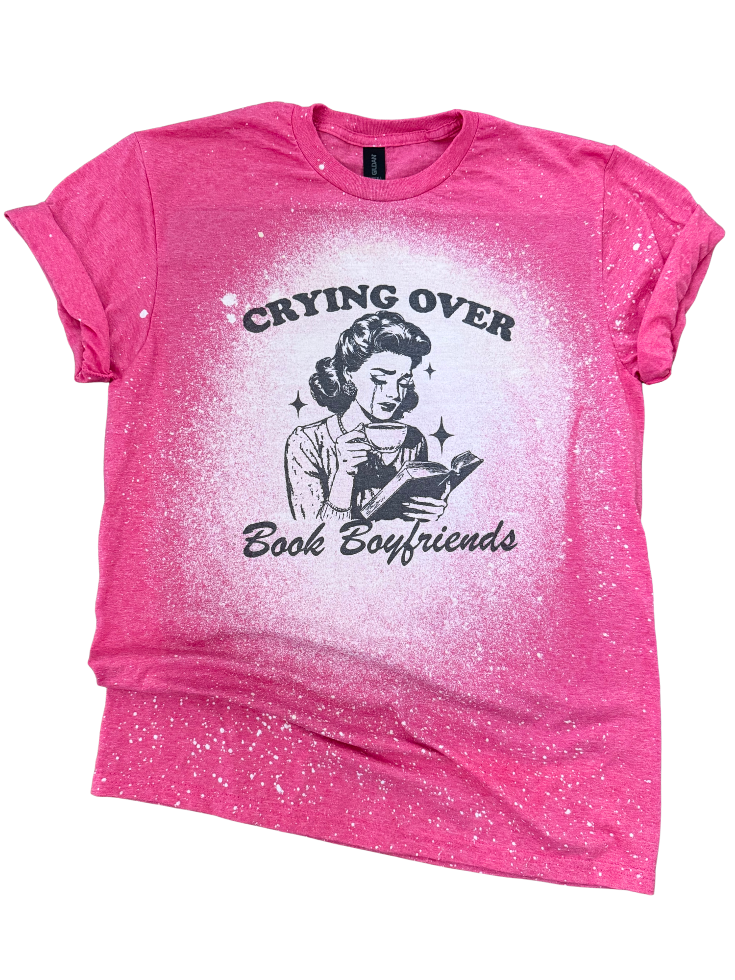 Crying Over Book Boyfriends – Retro Reader Bleached Tee Hoodie, Sweatshirt | PodTeesHub.com