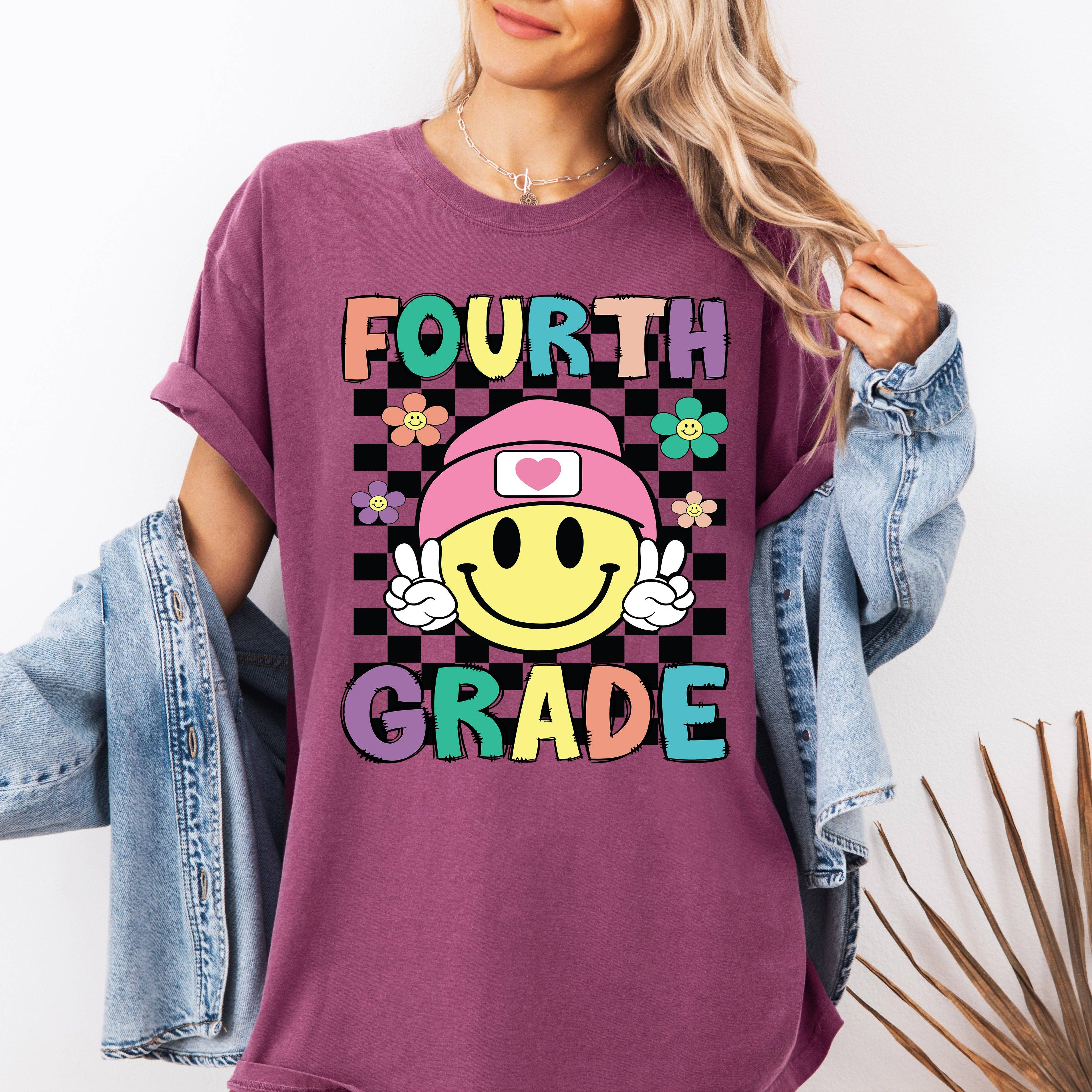 Fourth Grade Smiley Face Teacher Back To School Cute T-Shirt Hoodie, Sweatshirt | PodTeesHub.com