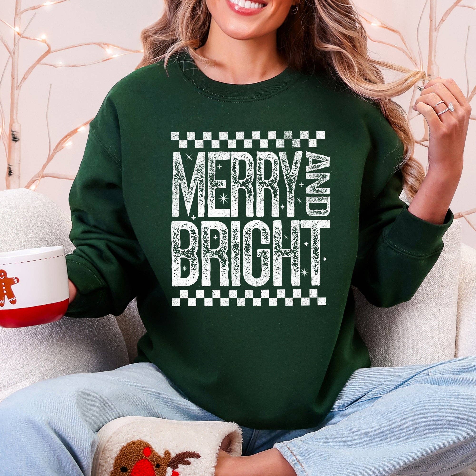 Merry and Bright, Christmas, Retro, Vintage, Cute Sweatshirt T-Shirts, Hoodie | PodTeesHub.com