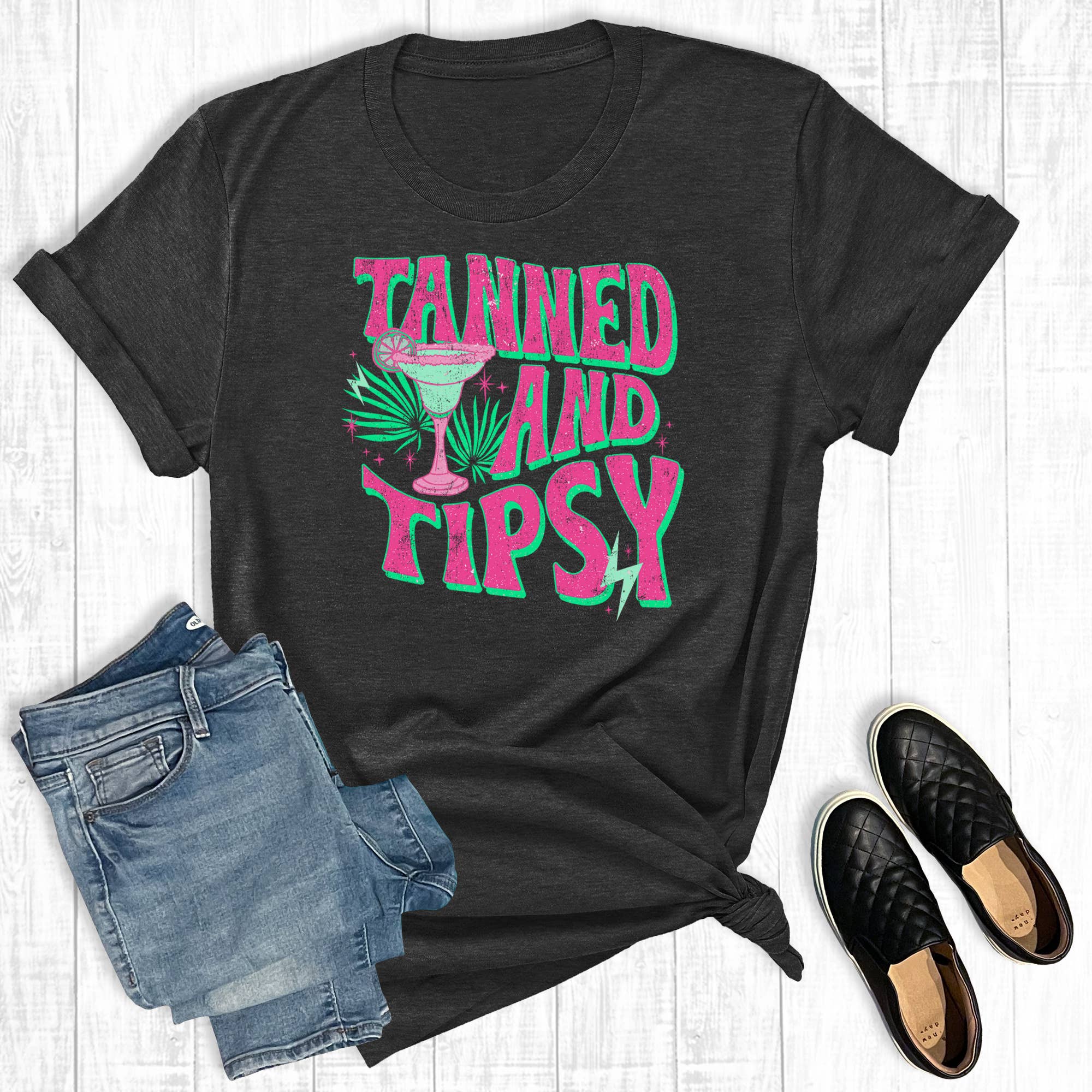 Summer Funny Tanned and Tipsy Graphic Tee Hoodie, Sweatshirt | PodTeesHub.com