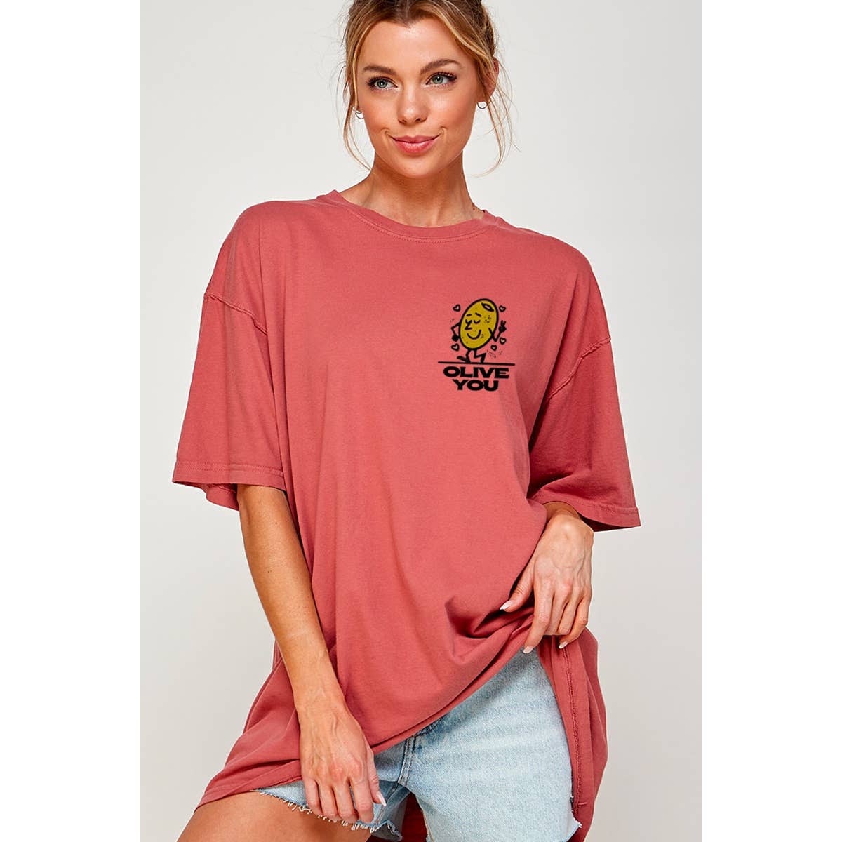 Olive You  Graphic Oversized Tee Hoodie, Sweatshirt | PodTeesHub.com