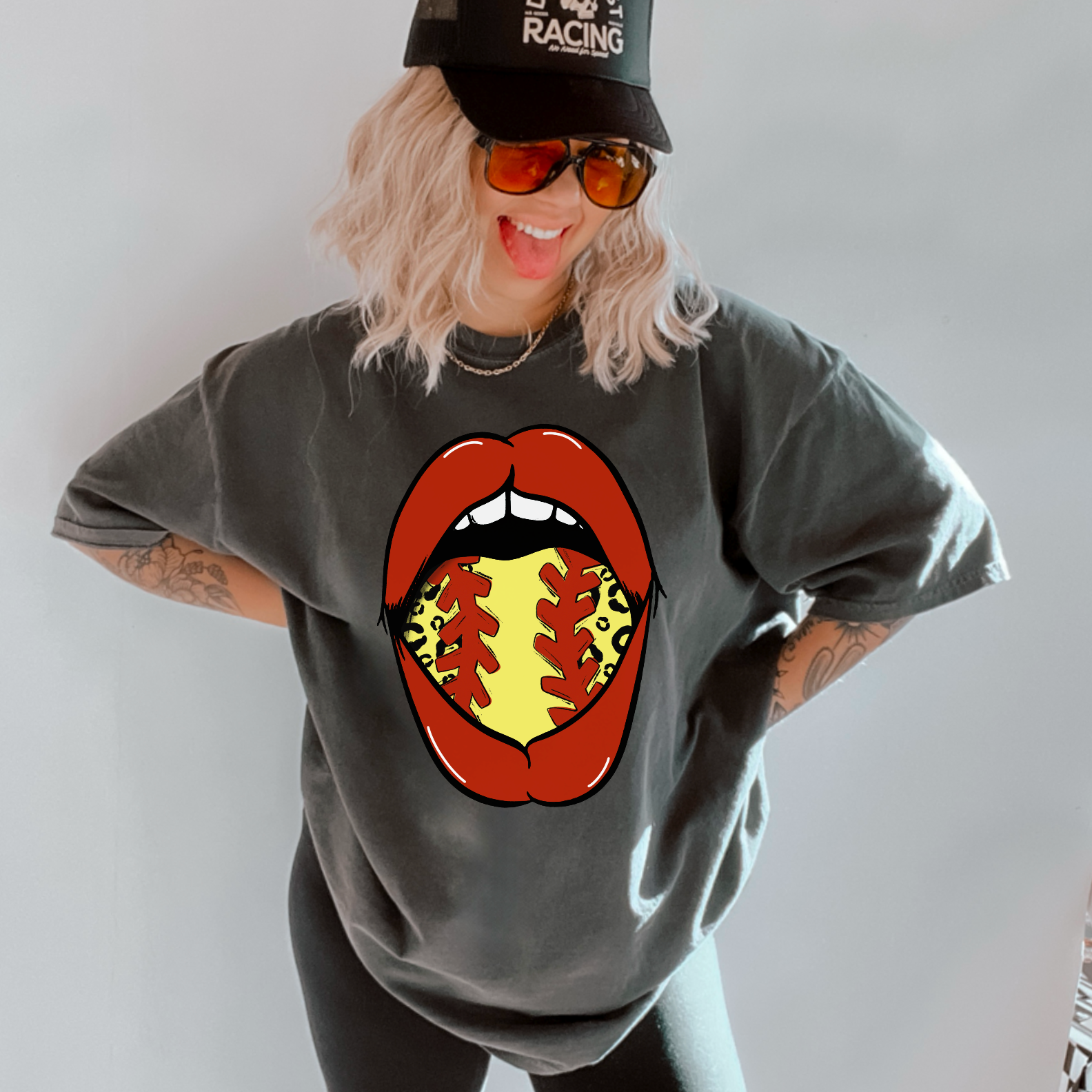 Softball Mouth Comfort Color Graphic Tee Hoodie, Sweatshirt | PodTeesHub.com