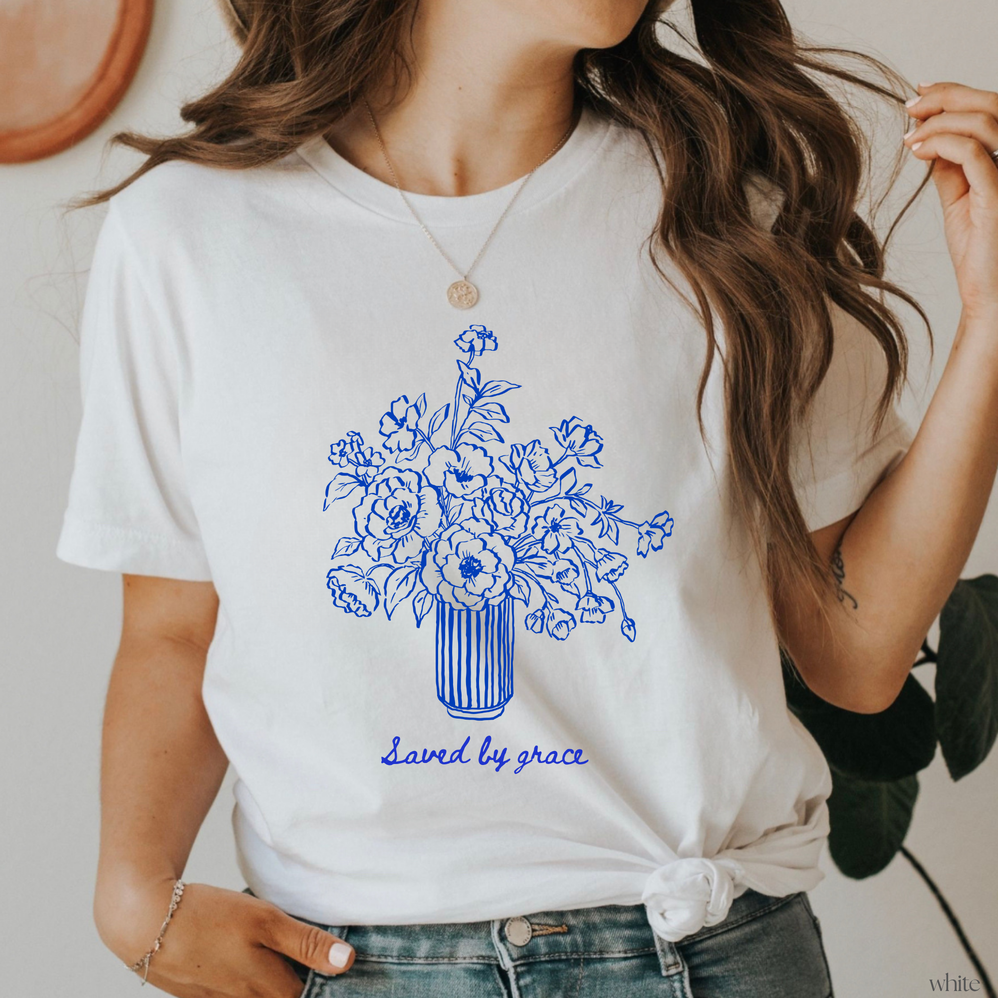 Saved By Grace Flower Bouquet Christian T-Shirt Hoodie, Sweatshirt | PodTeesHub.com