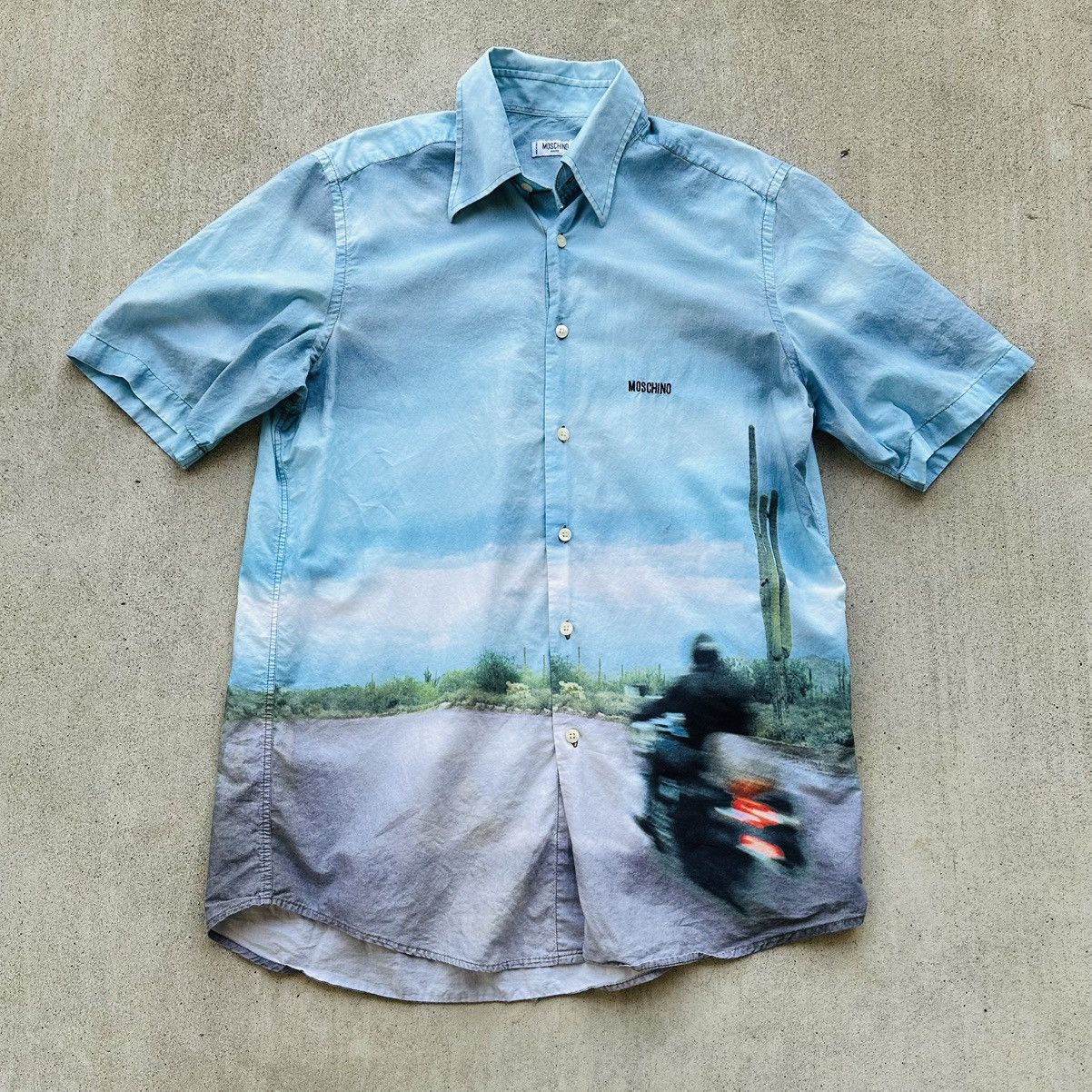Moschino Hawaiian Shirt All Over Print Motorcycle Xl Hoodie, Sweatshirt | PodTeesHub.com