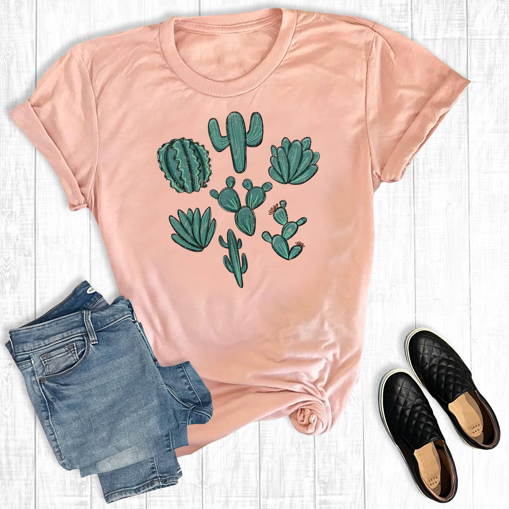 Western Hand Drawn Cactuses Graphic Tee Hoodie, Sweatshirt | PodTeesHub.com