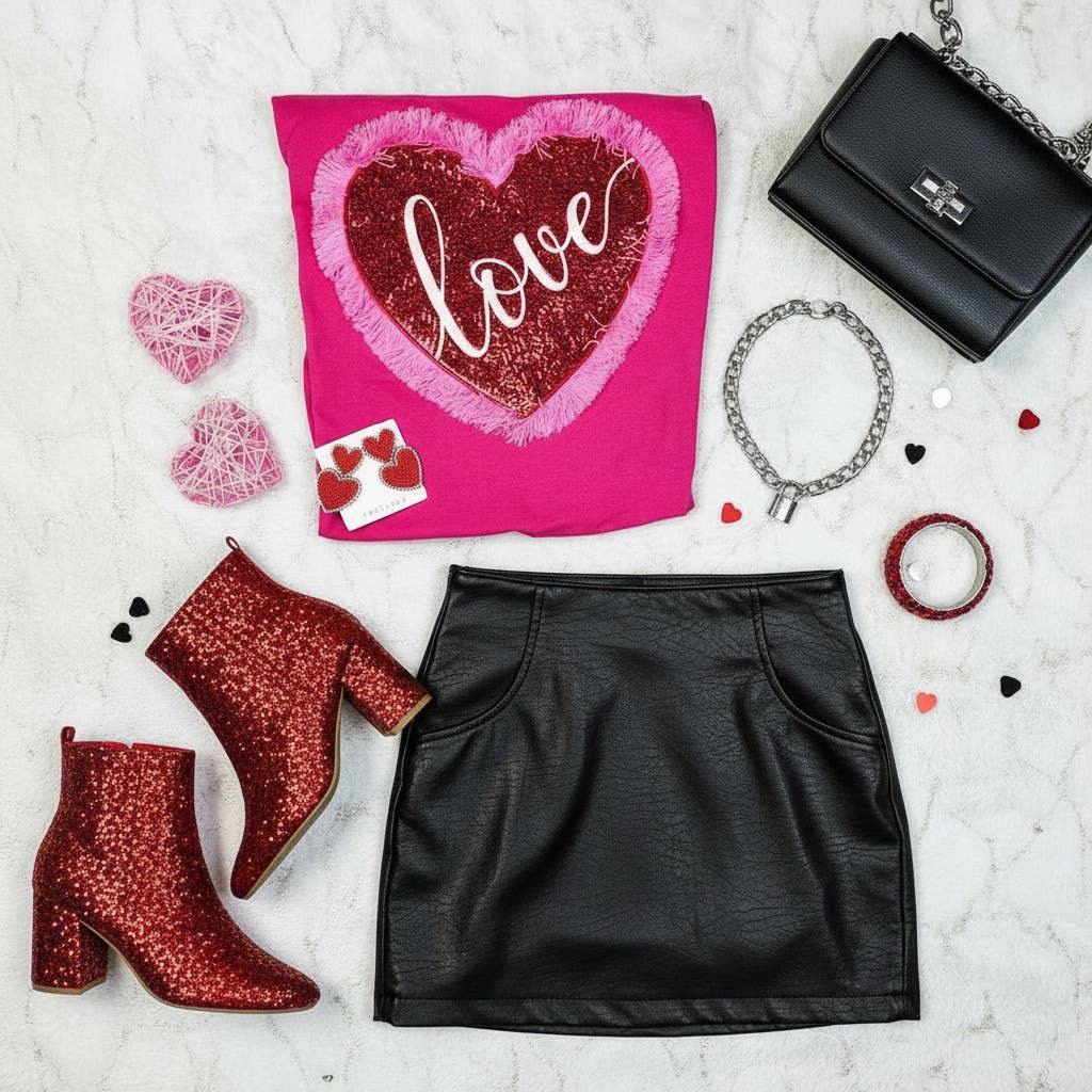 Love Sequin Heart + Fringe Trim Sweatshirt T-Shirts, Hoodie | PodTeesHub.com