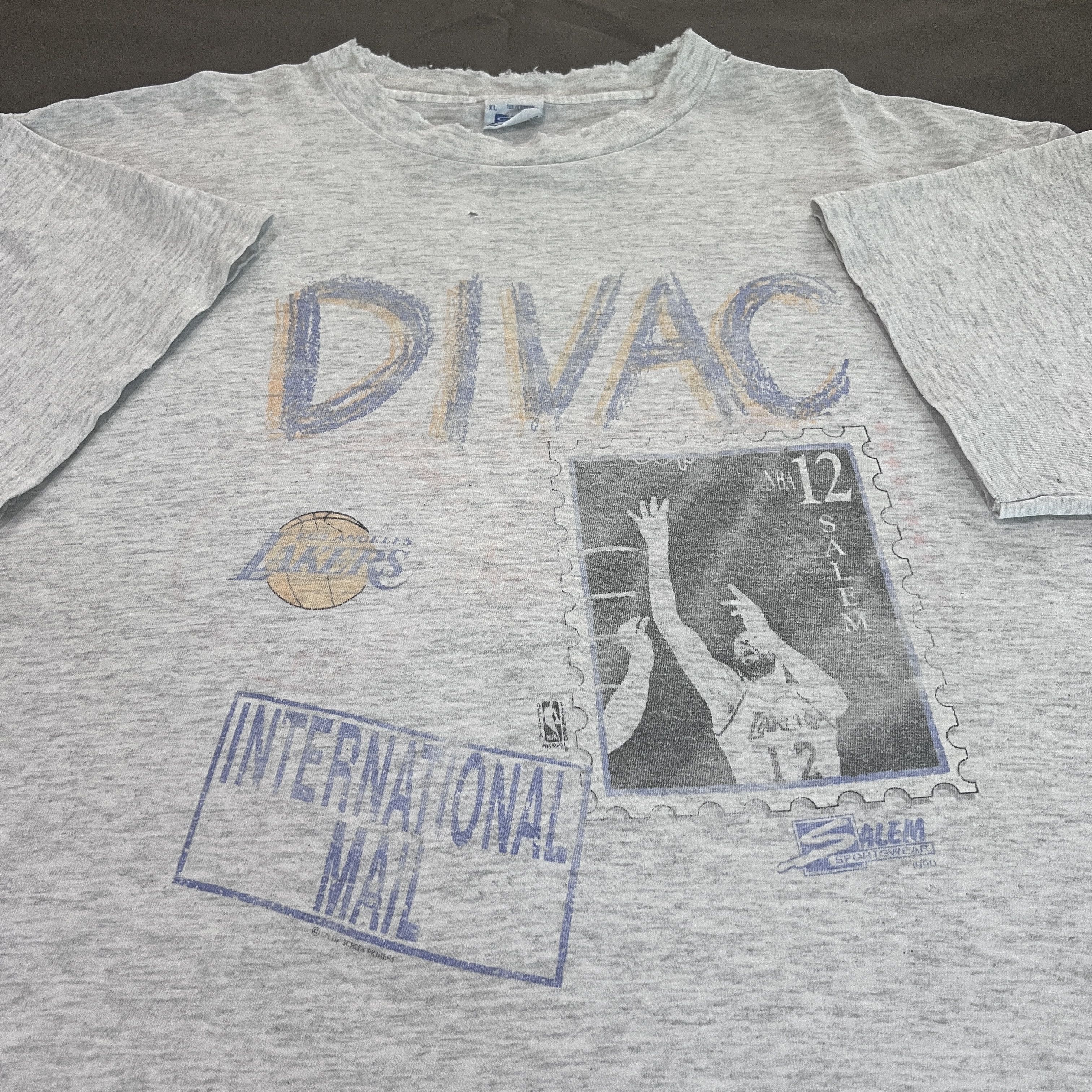 Salem Sportswear X Vintage Vintage 90s Divac La Lakers Distressed Faded Thrashed Tee Hoodie, Sweatshirt | PodTeesHub.com