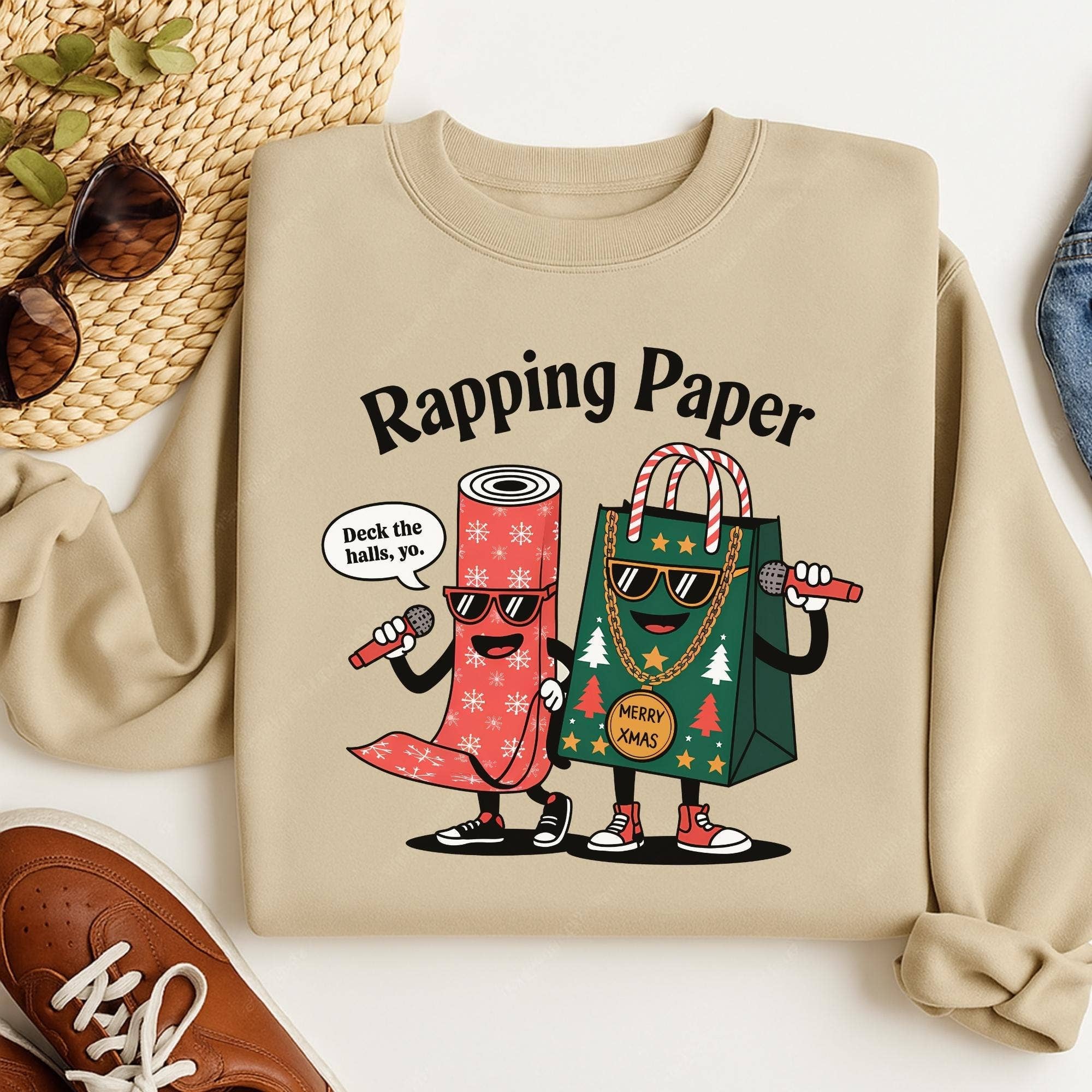 Rapping Paper Christmas Shirt Hip Hop Holiday Pun Tee Hoodie, Sweatshirt | PodTeesHub.com