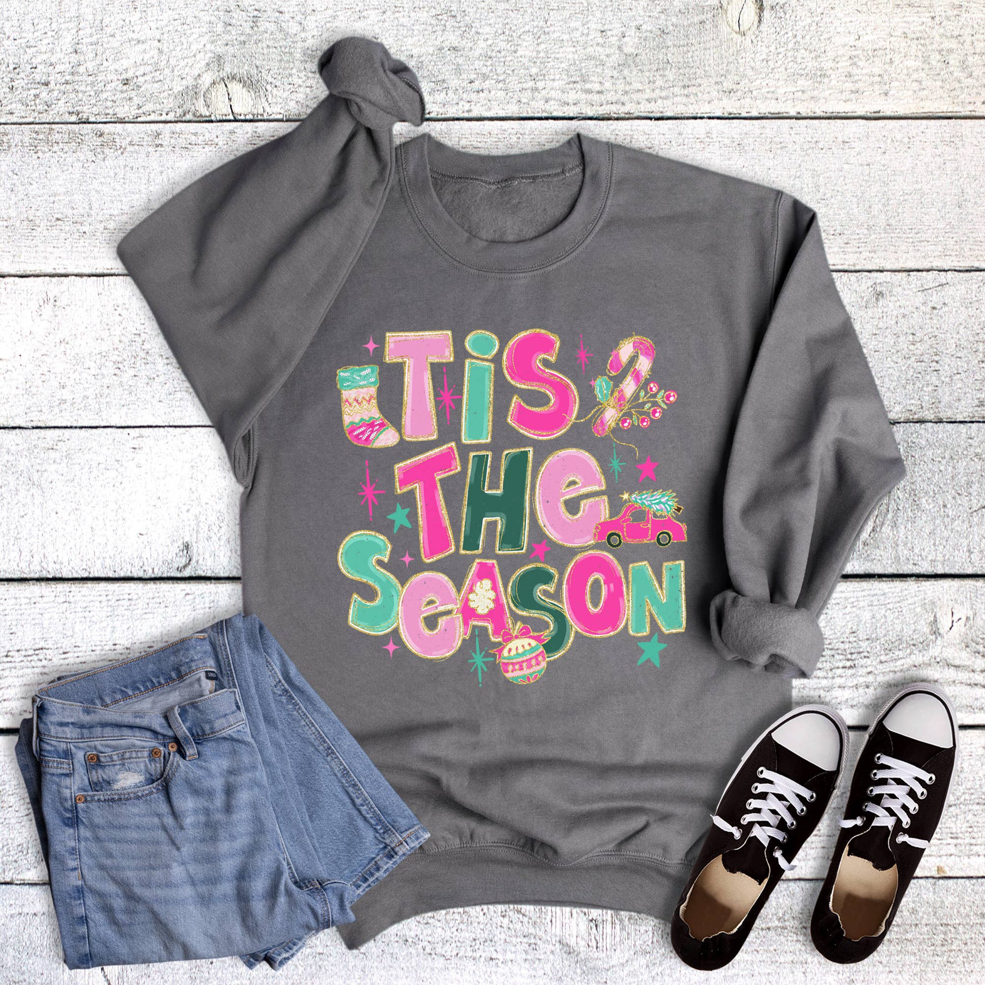 Christmas Tis the Season Stocking and Truck Sweatshirt T-Shirts, Hoodie | PodTeesHub.com