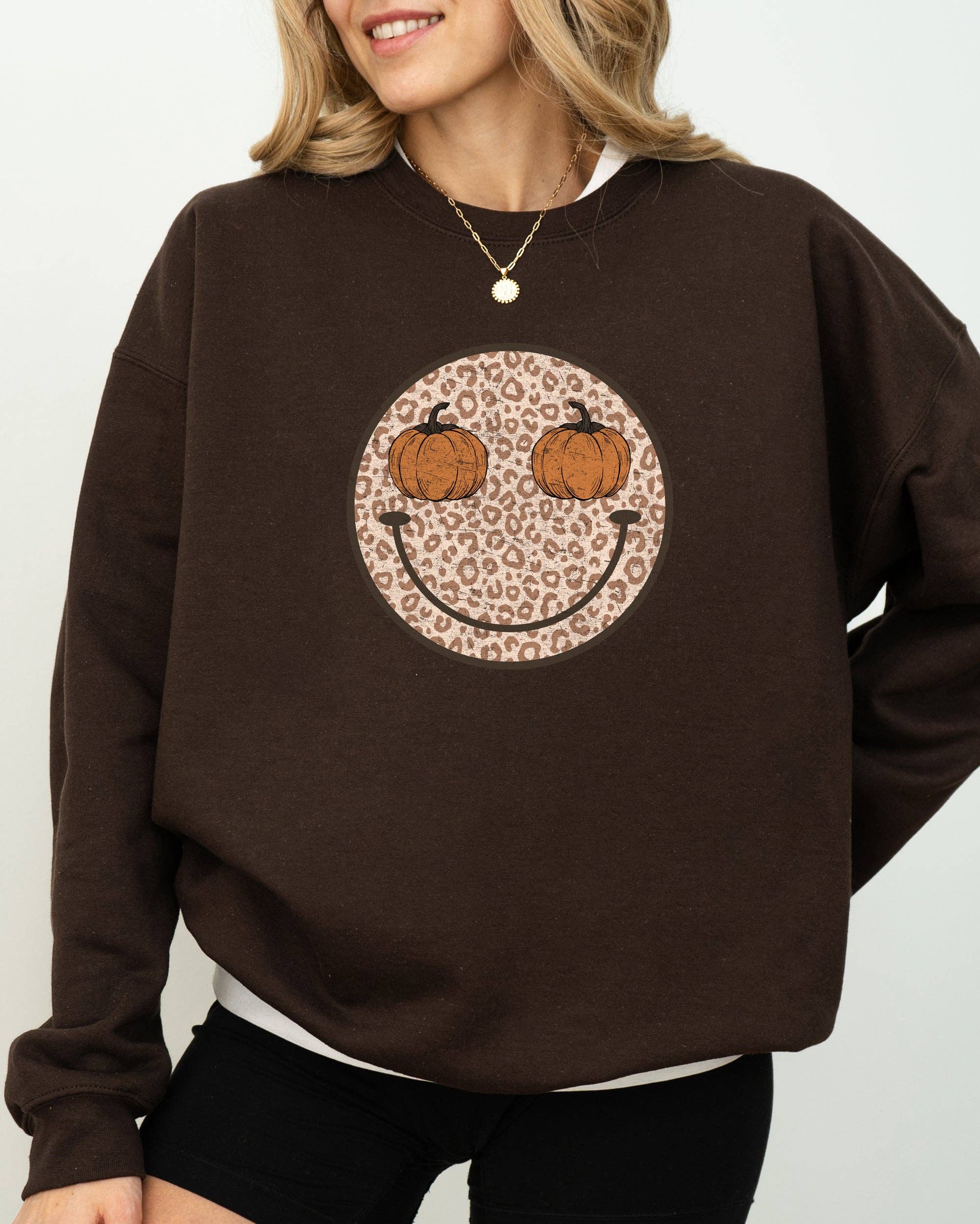 Leopard Print Smiley, Halloween, Pumpkin, Fall Sweatshirt T-Shirts, Hoodie | PodTeesHub.com