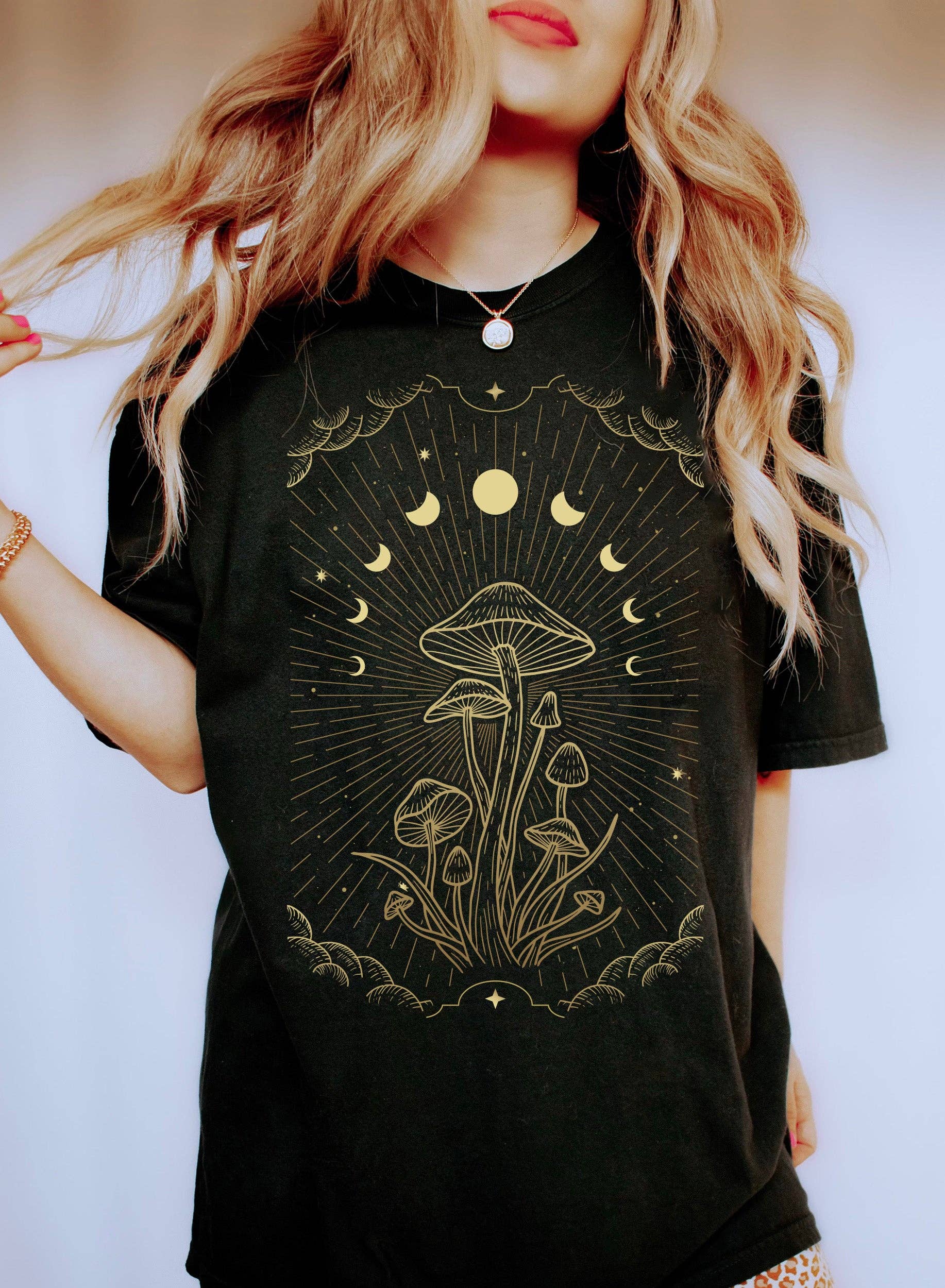 Celestial Moon Phases and Mushrooms T-Shirt Hoodie, Sweatshirt | PodTeesHub.com