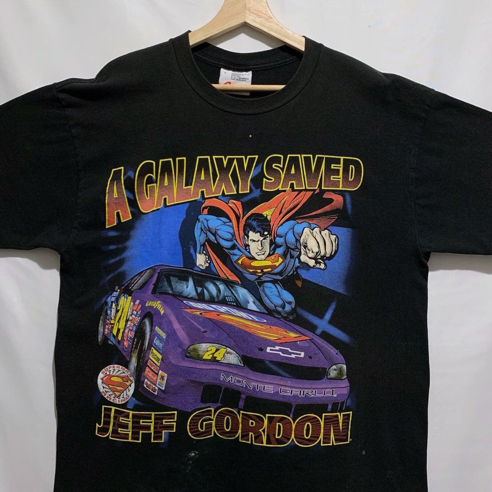 Nascar X Vintage Vintage 90s Nascar Superman Jeff Gordon T Shirt Large 1999 Hoodie, Sweatshirt | PodTeesHub.com