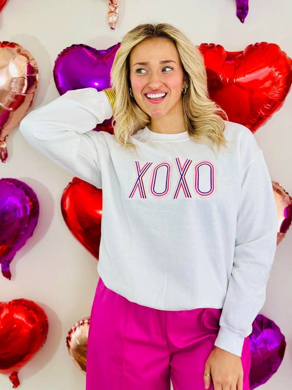 Multi Color Xoxo Valentine Embroidered Sweatshirt T-Shirts, Hoodie | PodTeesHub.com