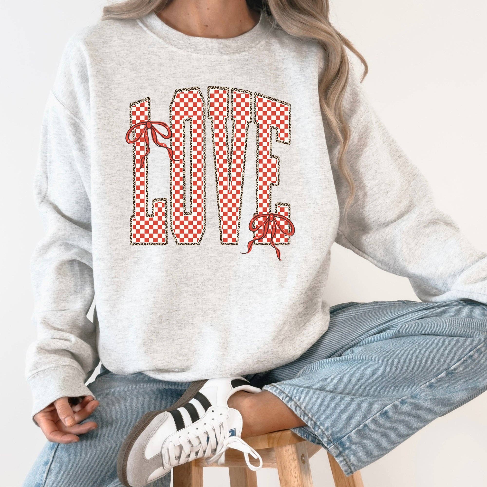 Love, Ribbons, Checkered Print, Valentine's Day Sweatshirt T-Shirts, Hoodie | PodTeesHub.com