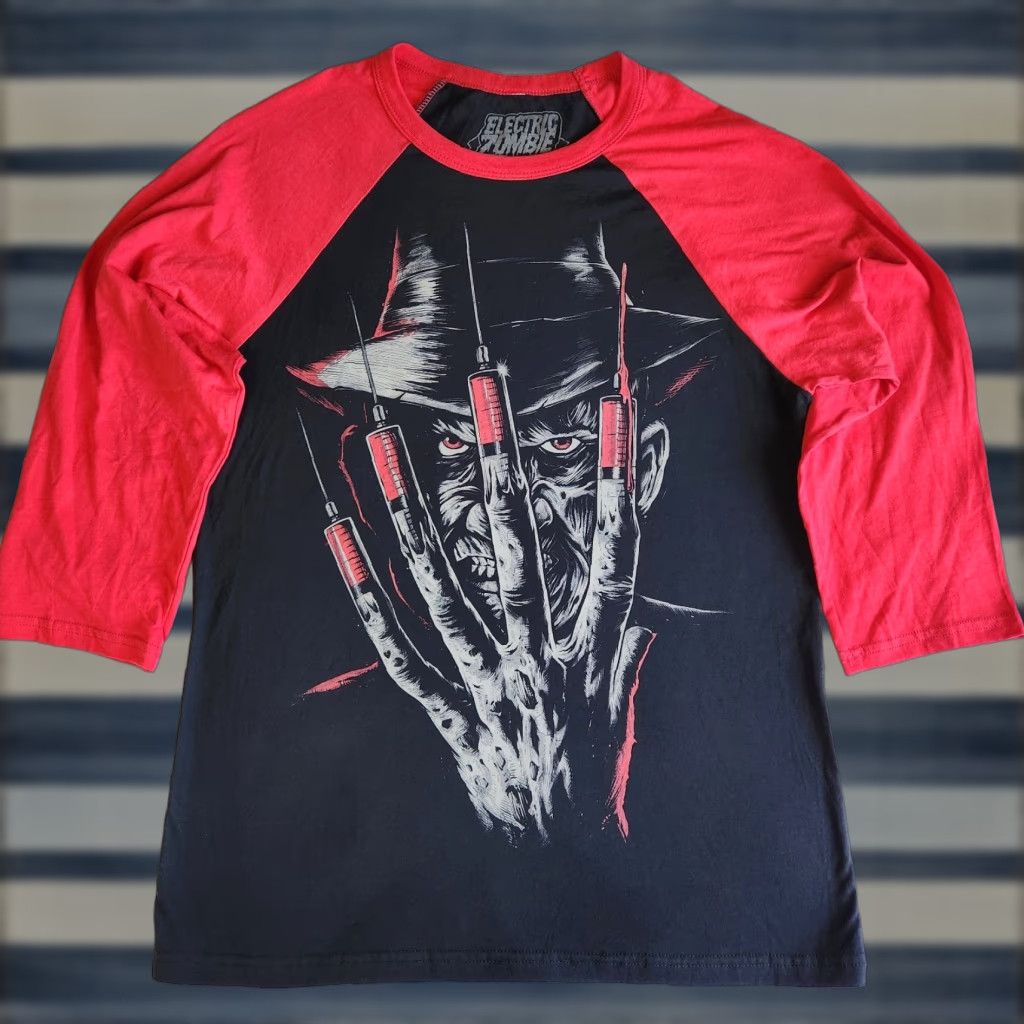 Vintage Electric Zombie Nightmare On Elm Street Freddy Krueger Md Raglan Graphic T Shirt Black Red S Hoodie, Sweatshirt