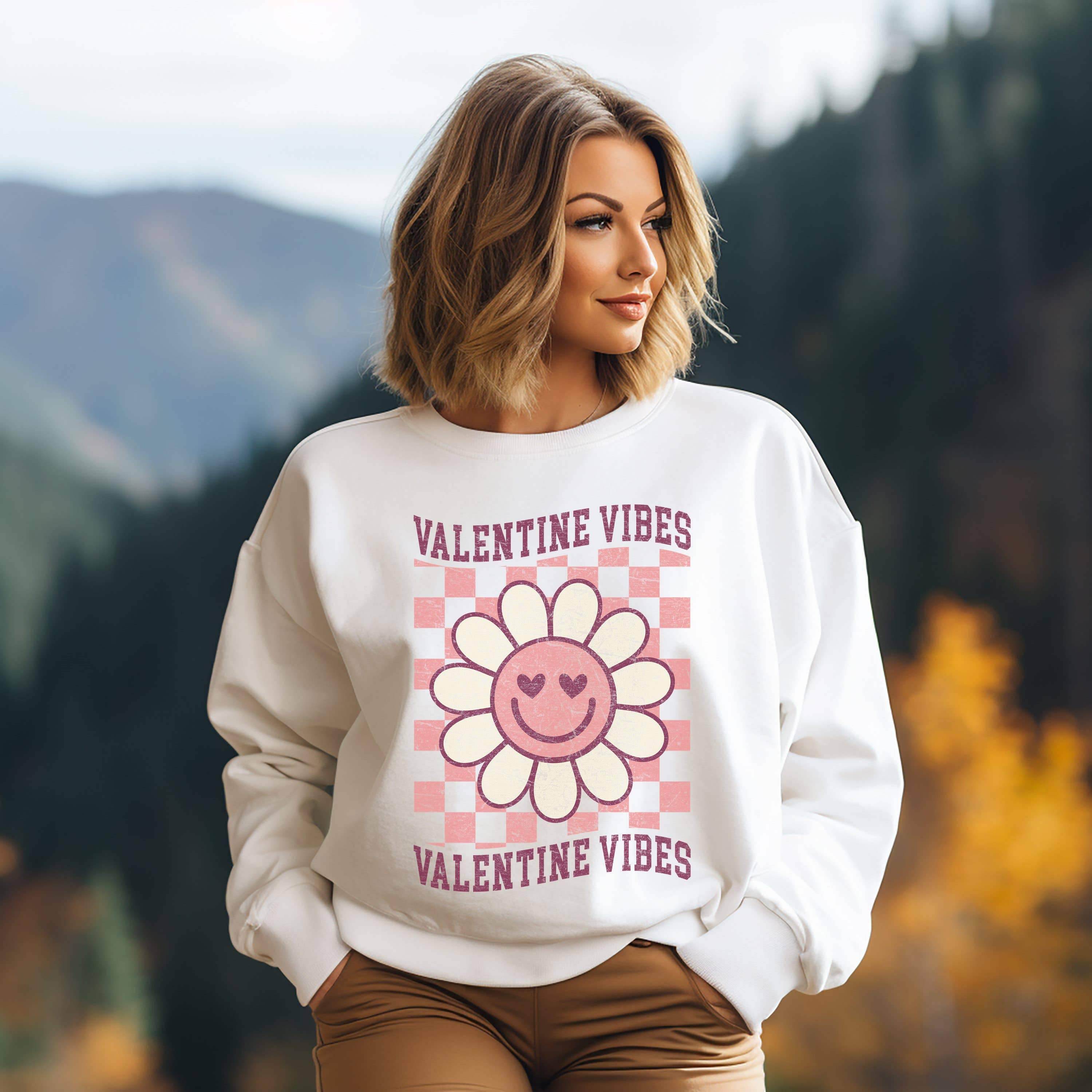 Valentine Vibes Checker Crew Neck Sweatshirt T-Shirts, Hoodie | PodTeesHub.com