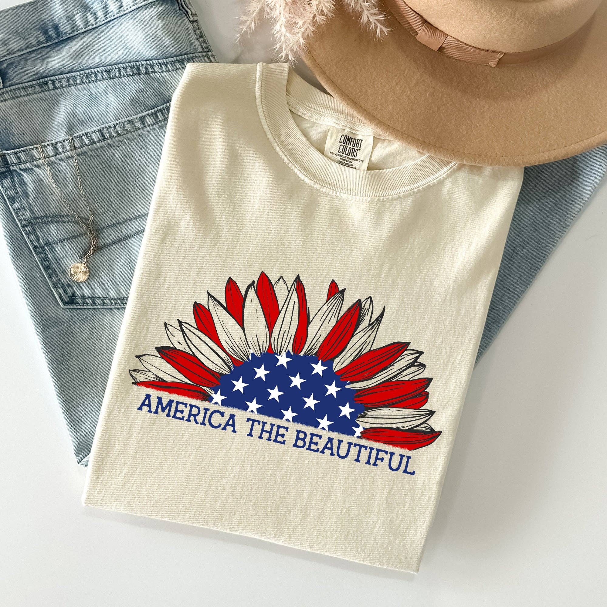 America the Beautiful, Sunflower Flag, Red White Blue Tshirt Hoodie, Sweatshirt | PodTeesHub.com