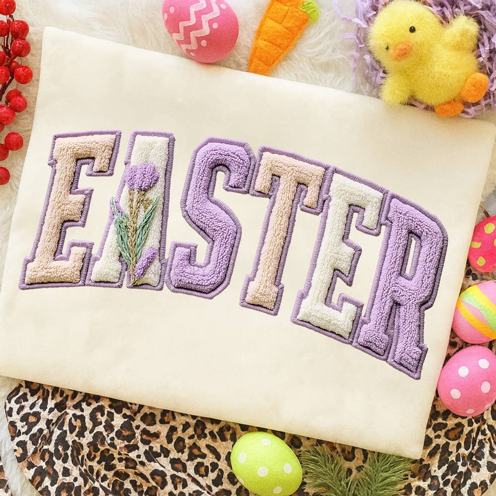 Faux Chenille Spring Easter Tee Hoodie, Sweatshirt | PodTeesHub.com