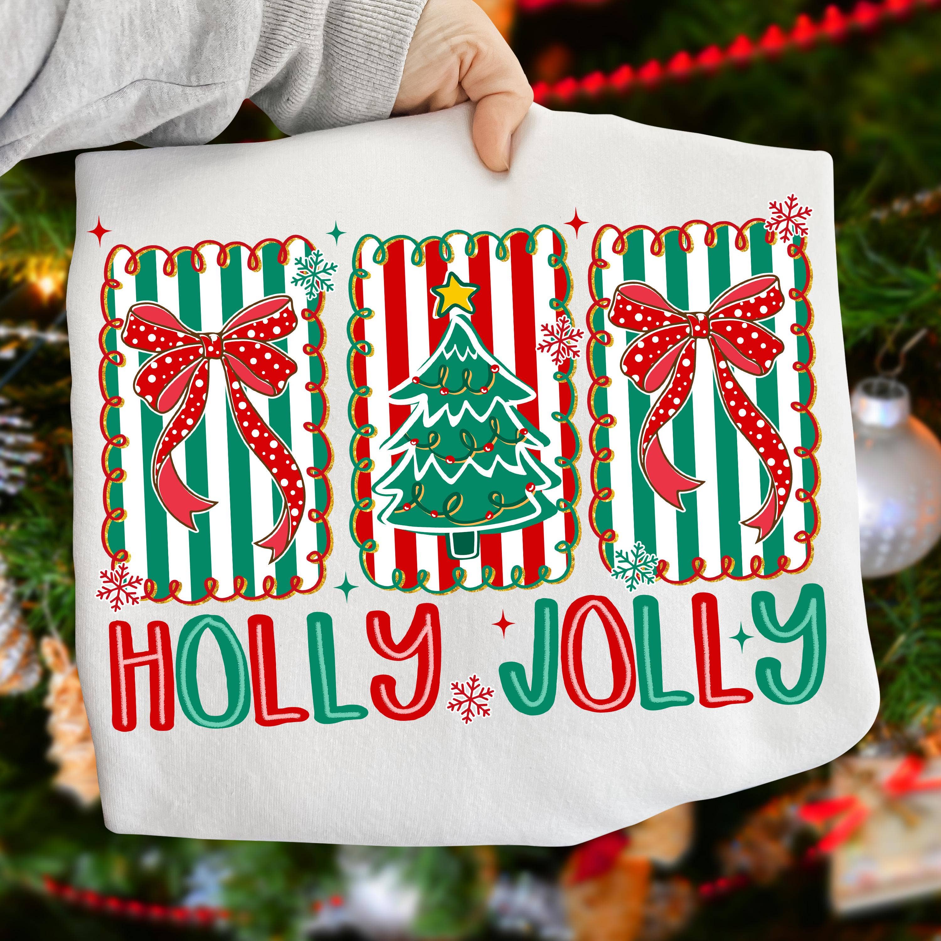 Coquette Holly Jolly Christmas Distressed Shirt Hoodie, Sweatshirt | PodTeesHub.com