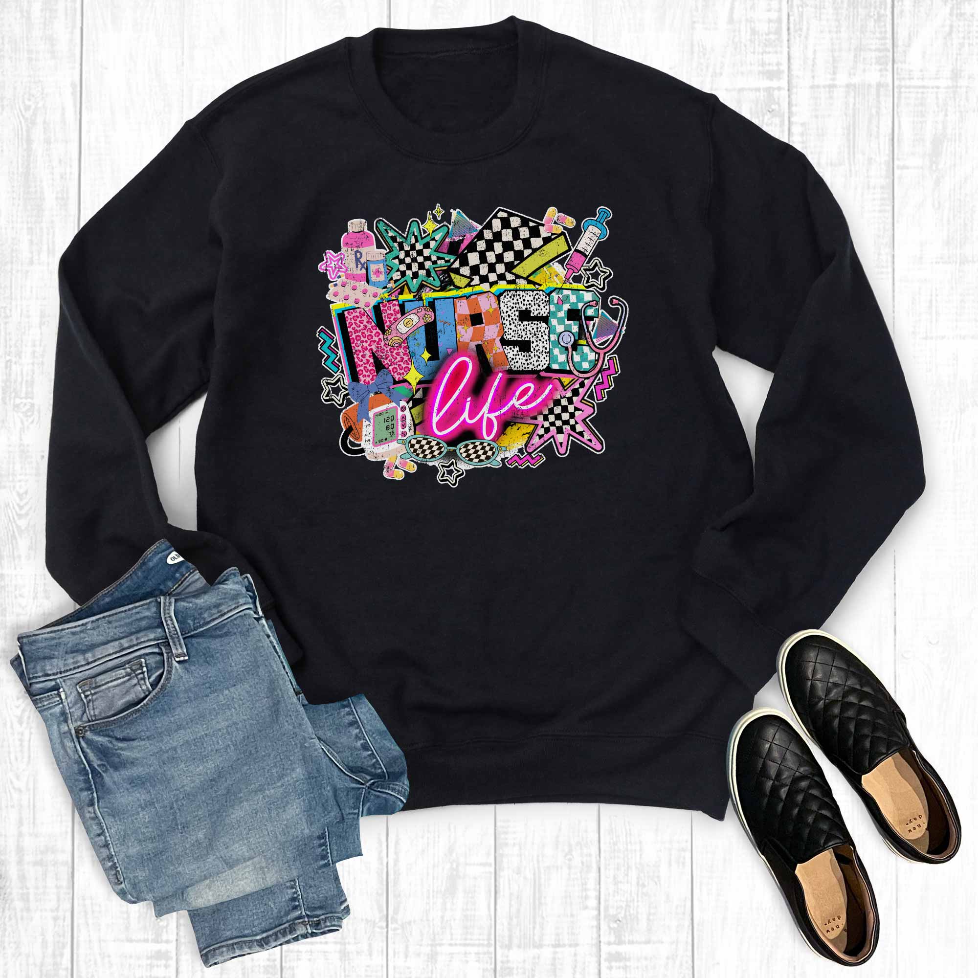 Retro Neon Nurse Life Graphic Sweatshirt T-Shirts, Hoodie | PodTeesHub.com