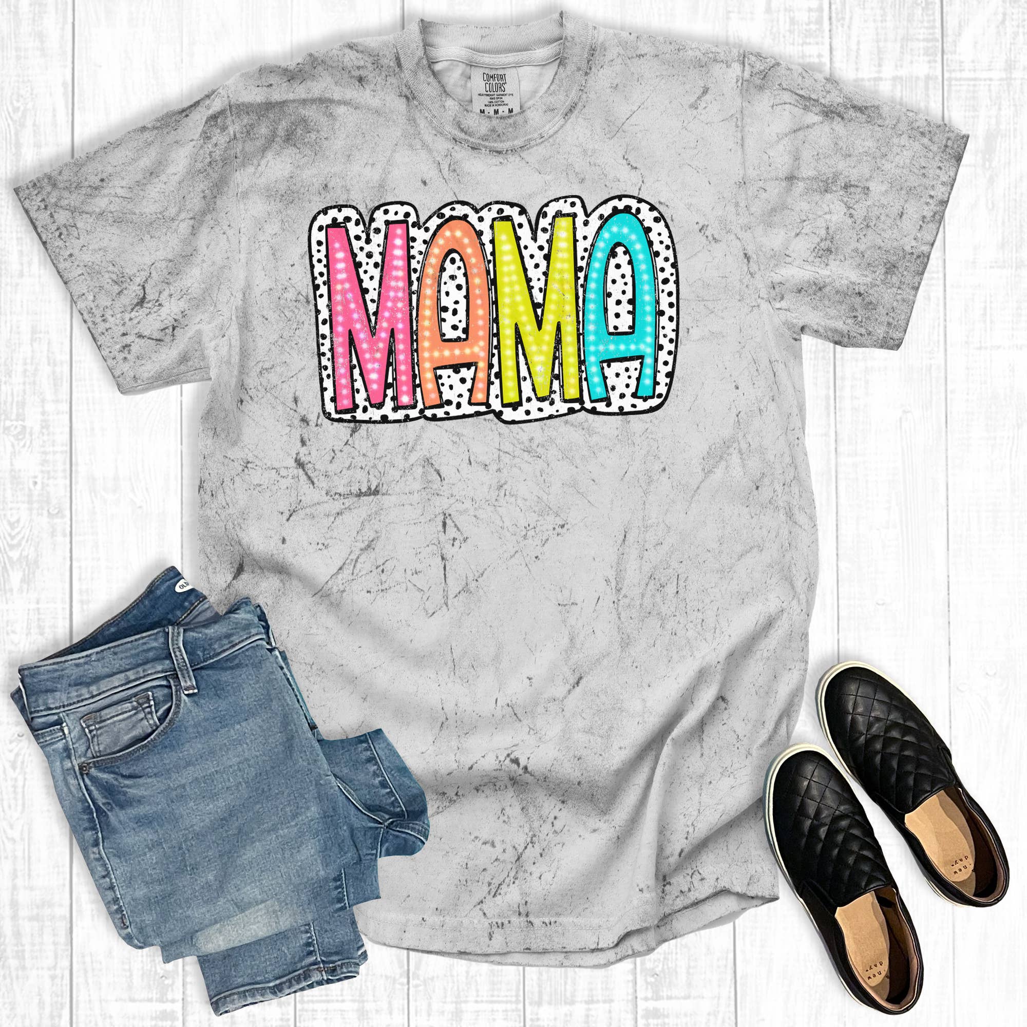 Mother's Day Colorful Dalmatian Dot Mama Comfort Colors Tee Hoodie, Sweatshirt | PodTeesHub.com