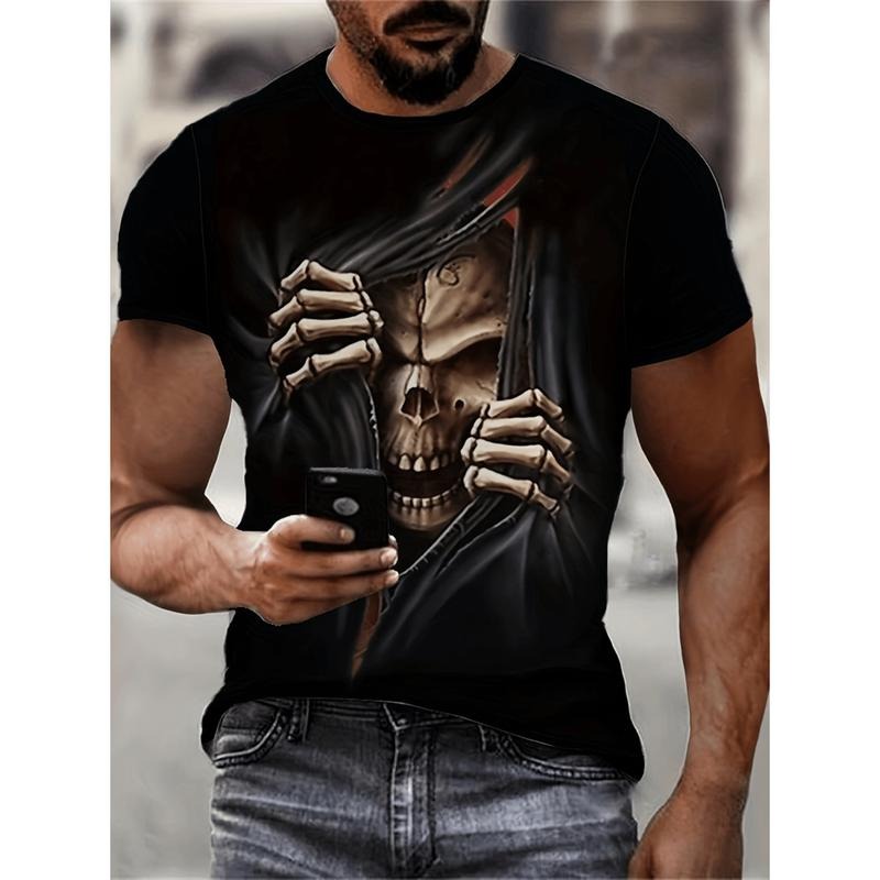 3D Skull Print T Shirt For Men Stylish Short Sleeve Summer Tee With Graphic Skeleton Design Comfortable Polyester Casual...