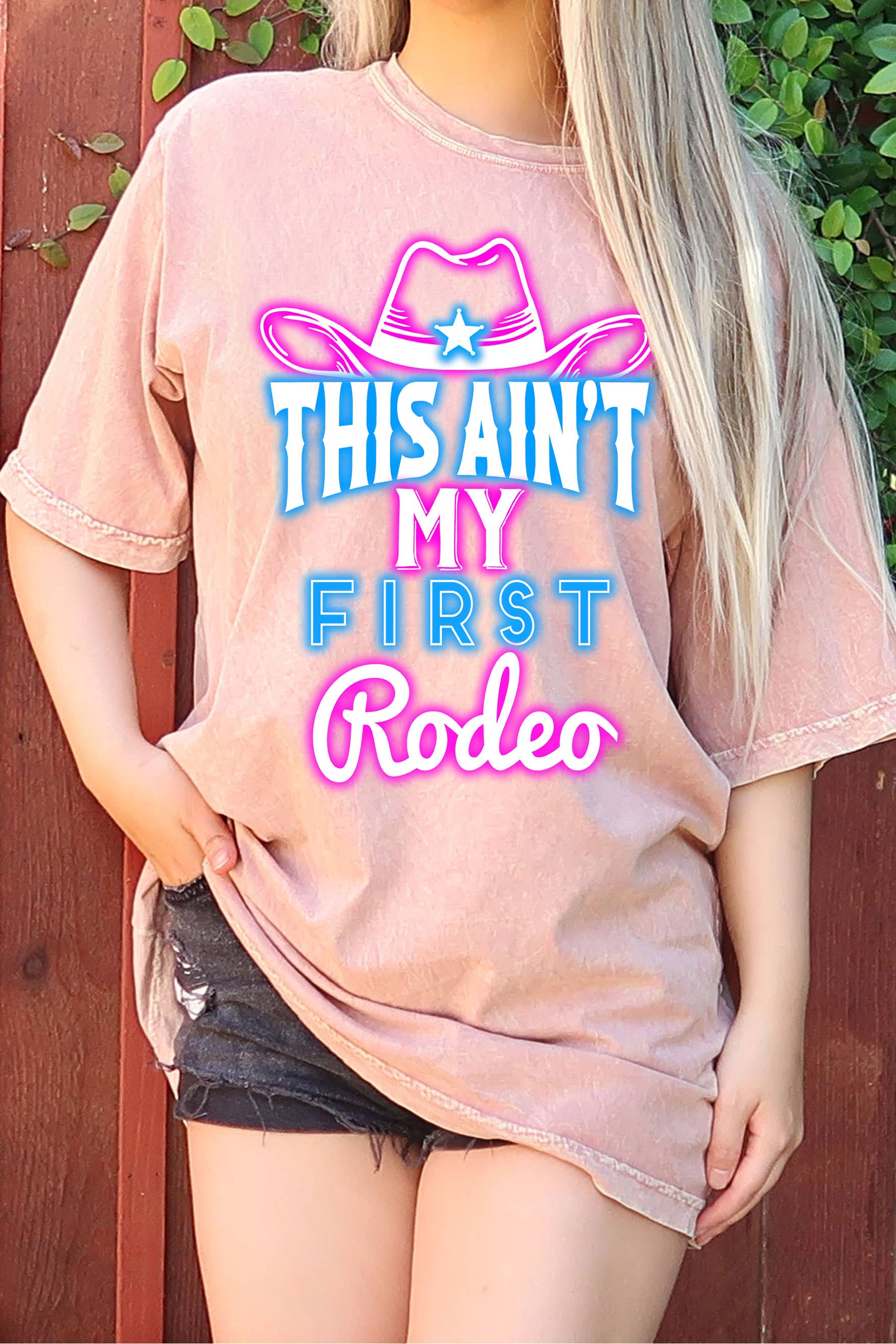 Not My First Rodeo Neon Graphic Oversize Mineral Tshirt Hoodie, Sweatshirt | PodTeesHub.com