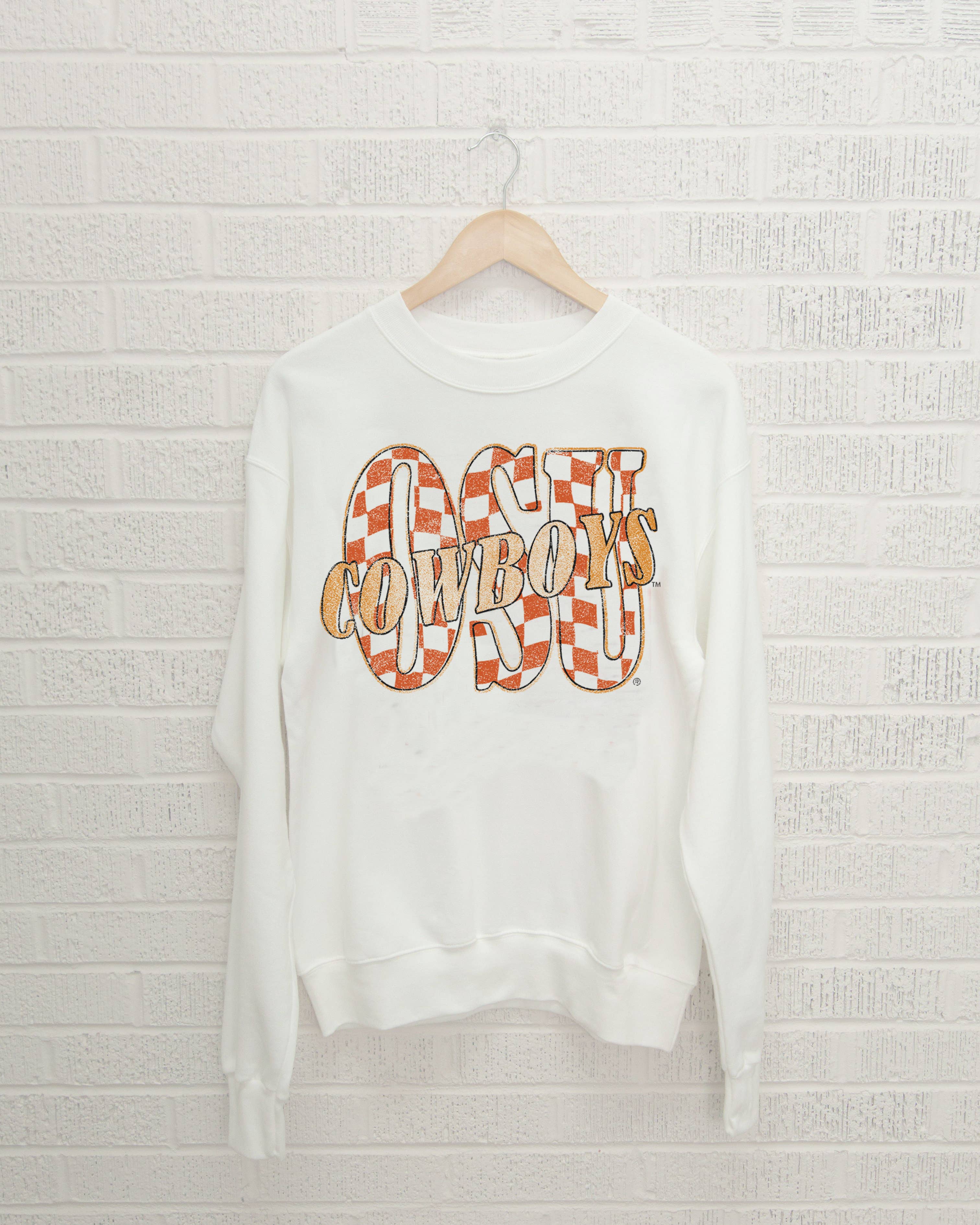 Osu Cowboys Twisted Check White Thrifted Sweatshirt T-Shirts, Hoodie | PodTeesHub.com