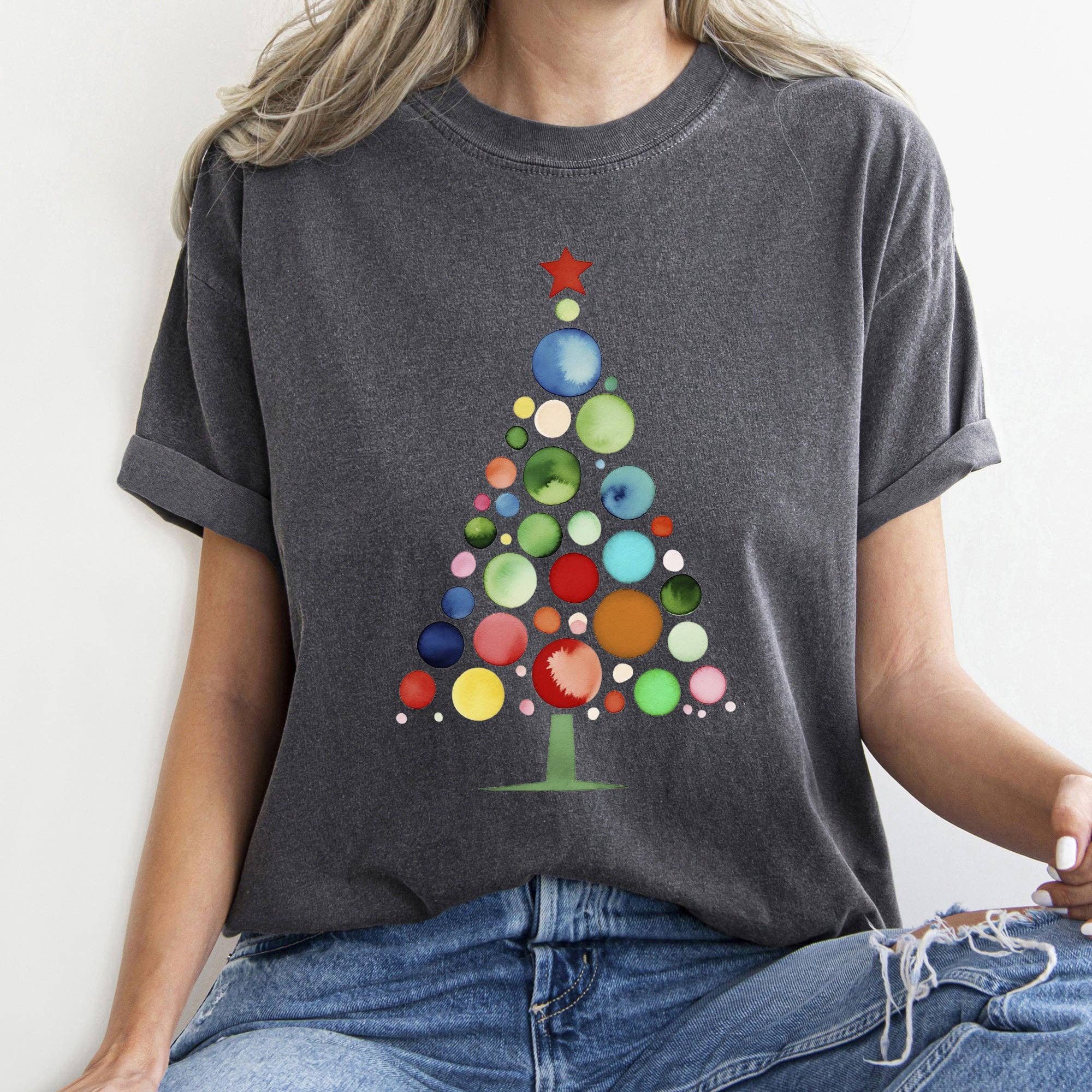 Watercolor Decorations Christmas Tree, Retro, Vintage, Tee Hoodie, Sweatshirt | PodTeesHub.com