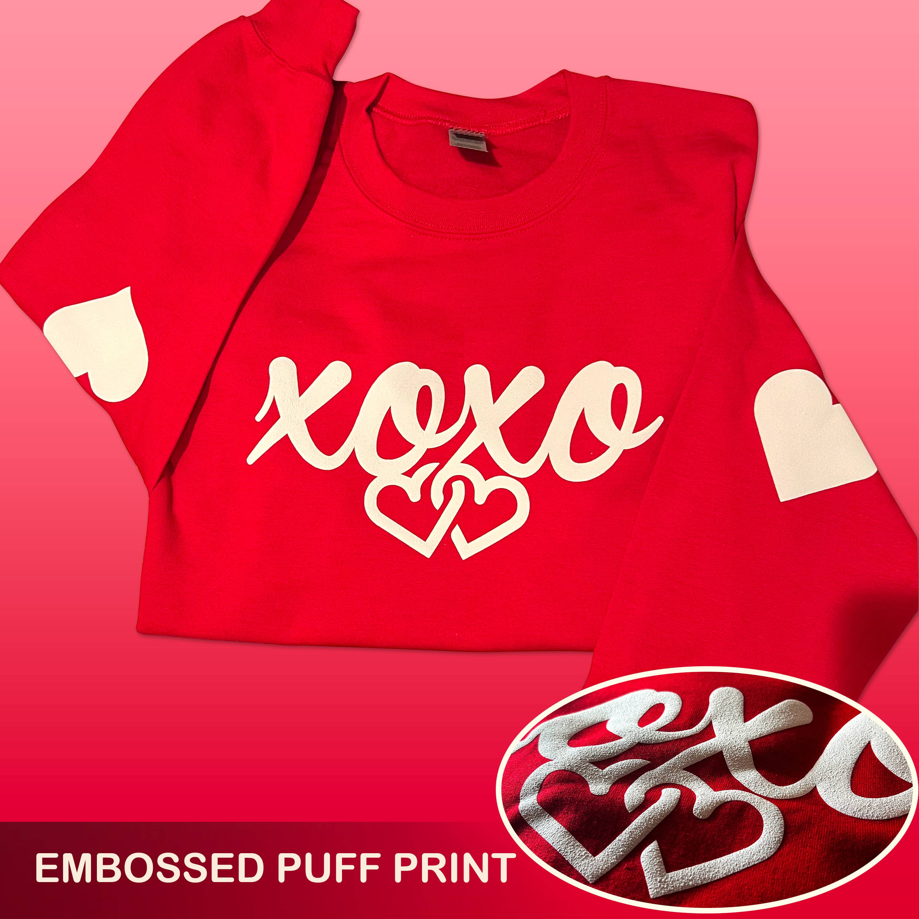 Xoxo Heart Sleeves - Puff Valentine's Day Sweatshirt T-Shirts, Hoodie | PodTeesHub.com