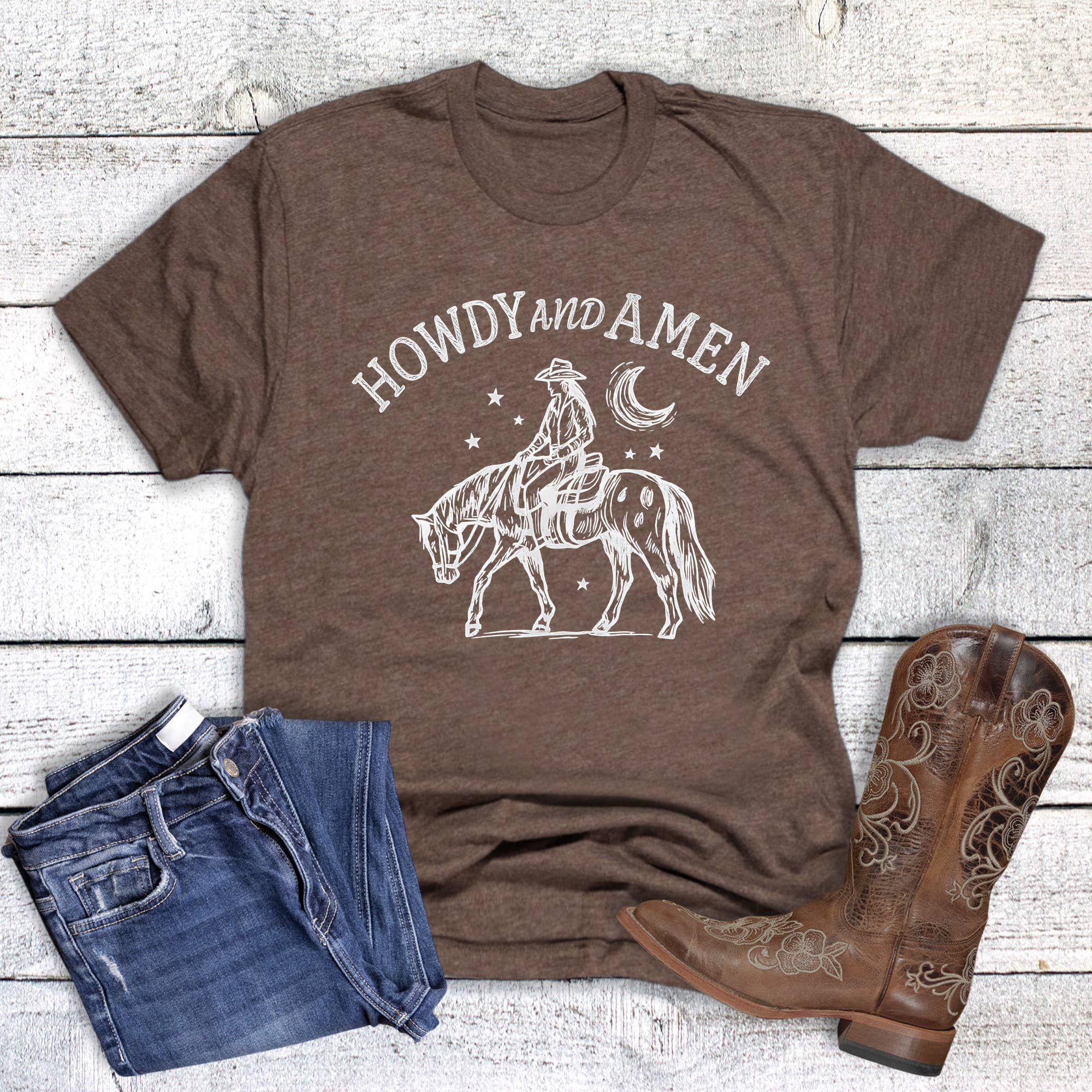 Western Howdy and Amen Block Graphic Tee Hoodie, Sweatshirt | PodTeesHub.com