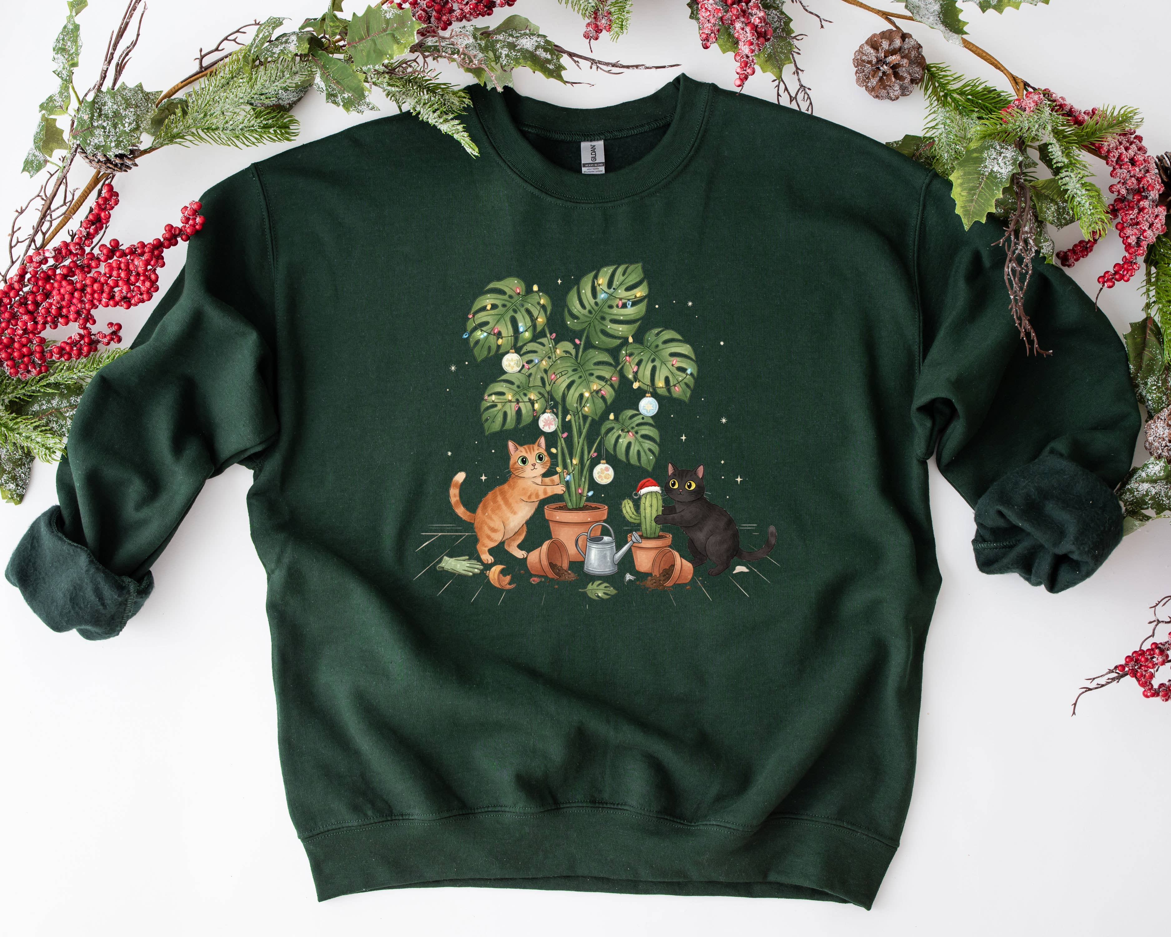 O Christmas Plant Shirt Funny Cat Christmas Sweatshirt Hoodie | PodTeesHub.com