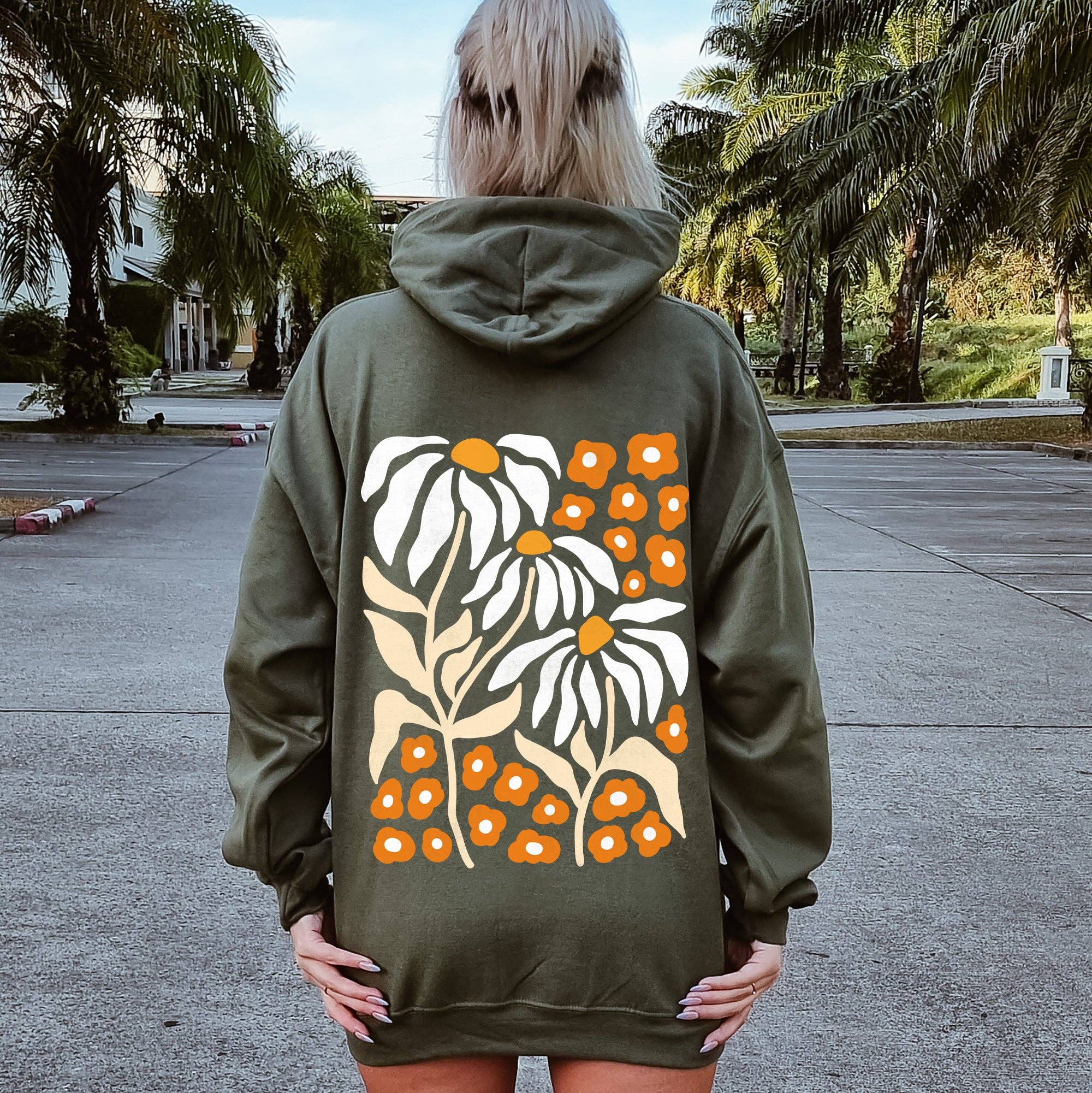 Boho Daisies, Boho Retro Floral Design Hoodie T-Shirts, Sweatshirt | PodTeesHub.com