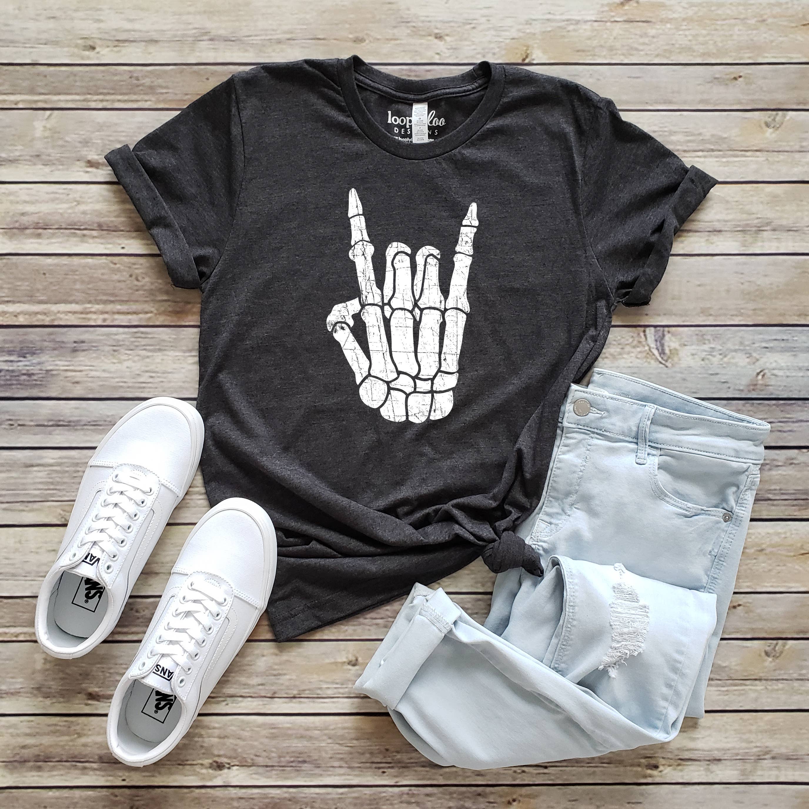 Rock N Roll Skeleton Hand Tee | Halloween | Sizes XS-2XL Hoodie, Sweatshirt | PodTeesHub.com