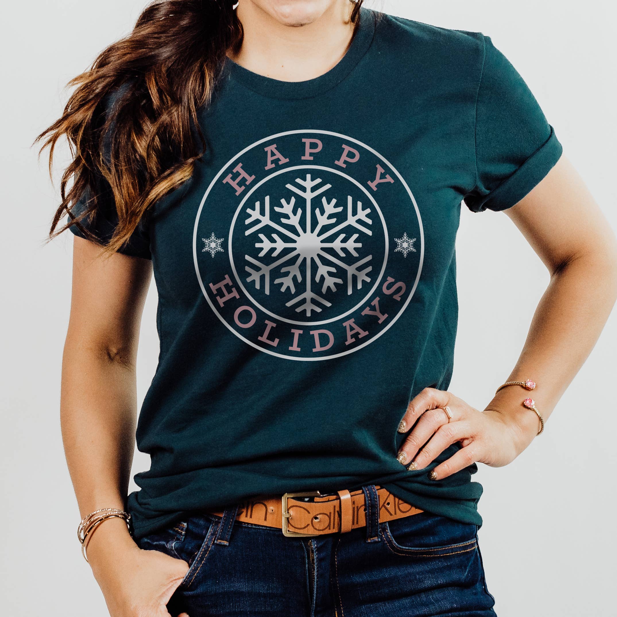Happy Holidays Snowflake Tee | Christmas | Sizes XS-2XL Hoodie, Sweatshirt | PodTeesHub.com
